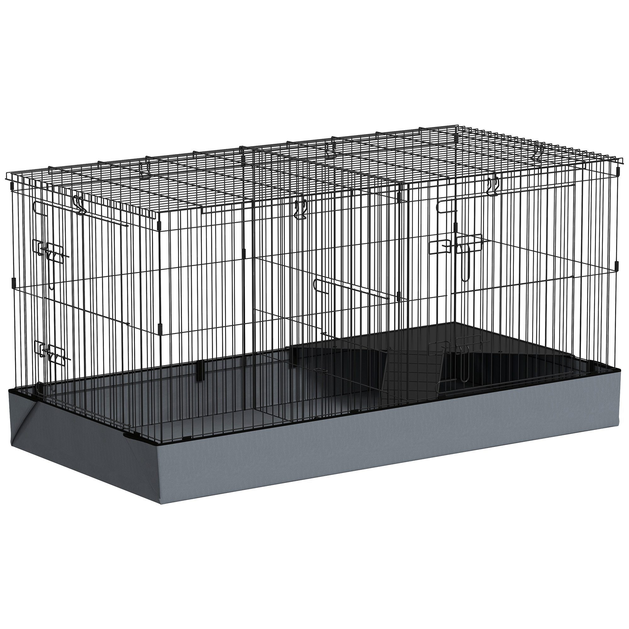 PawHut Kleintierkäfig mit Rampe, Trennwand, Nagerkäfig