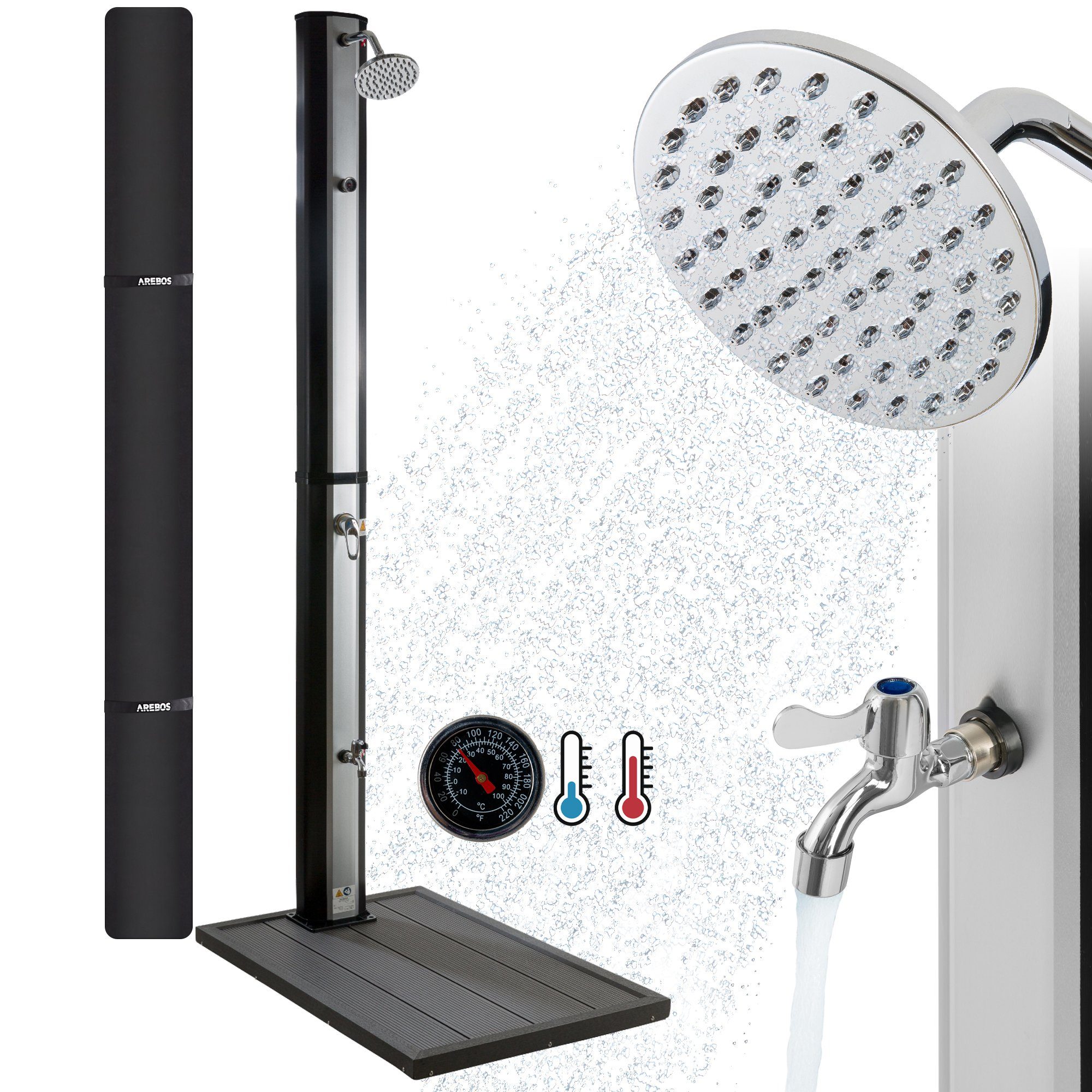 Arebos Solardusche 35L & Bodenelement, mit