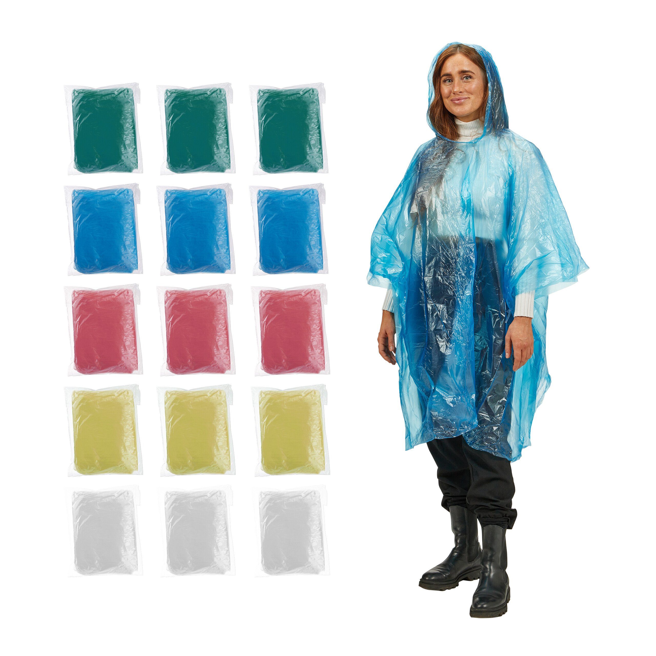 relaxdays Regenponcho Einweg Regenponcho 15er Set
