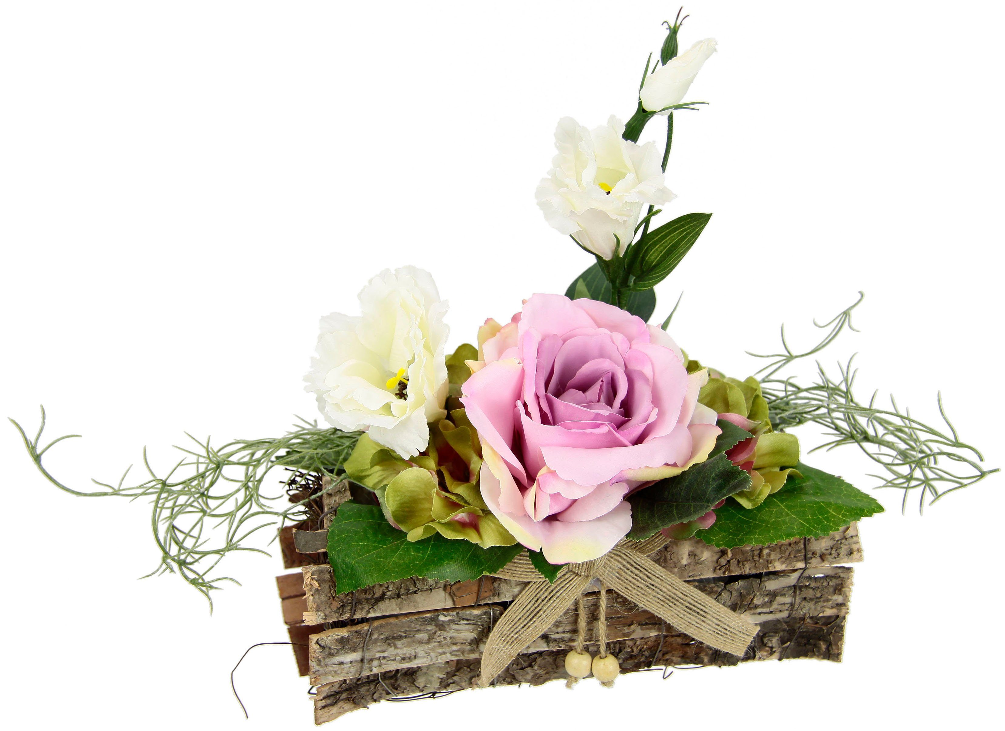 Kunstpflanze Gesteck Rose in Schale Rose,
