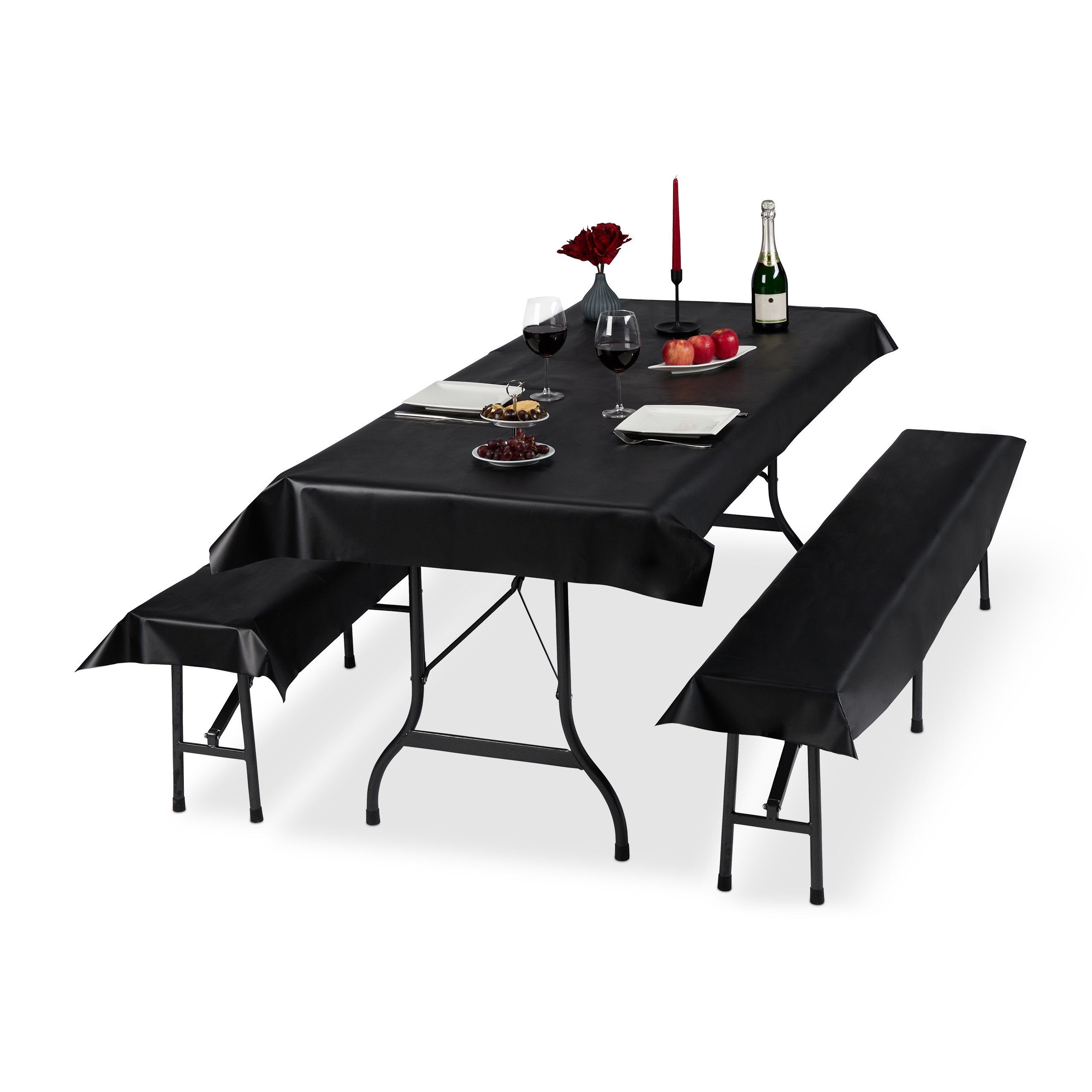 relaxdays Bierzeltgarnitur Auflage 3er Set, Schwarz