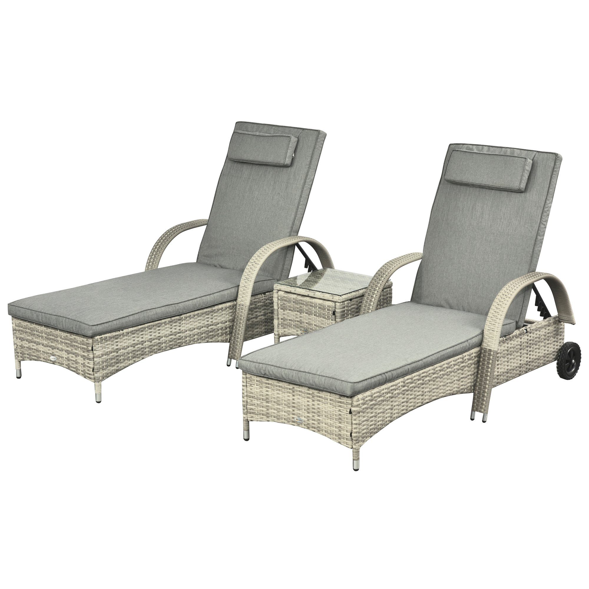 Outsunny Gartenlounge-Set 3er-Set, mit Rolle, (Liege,