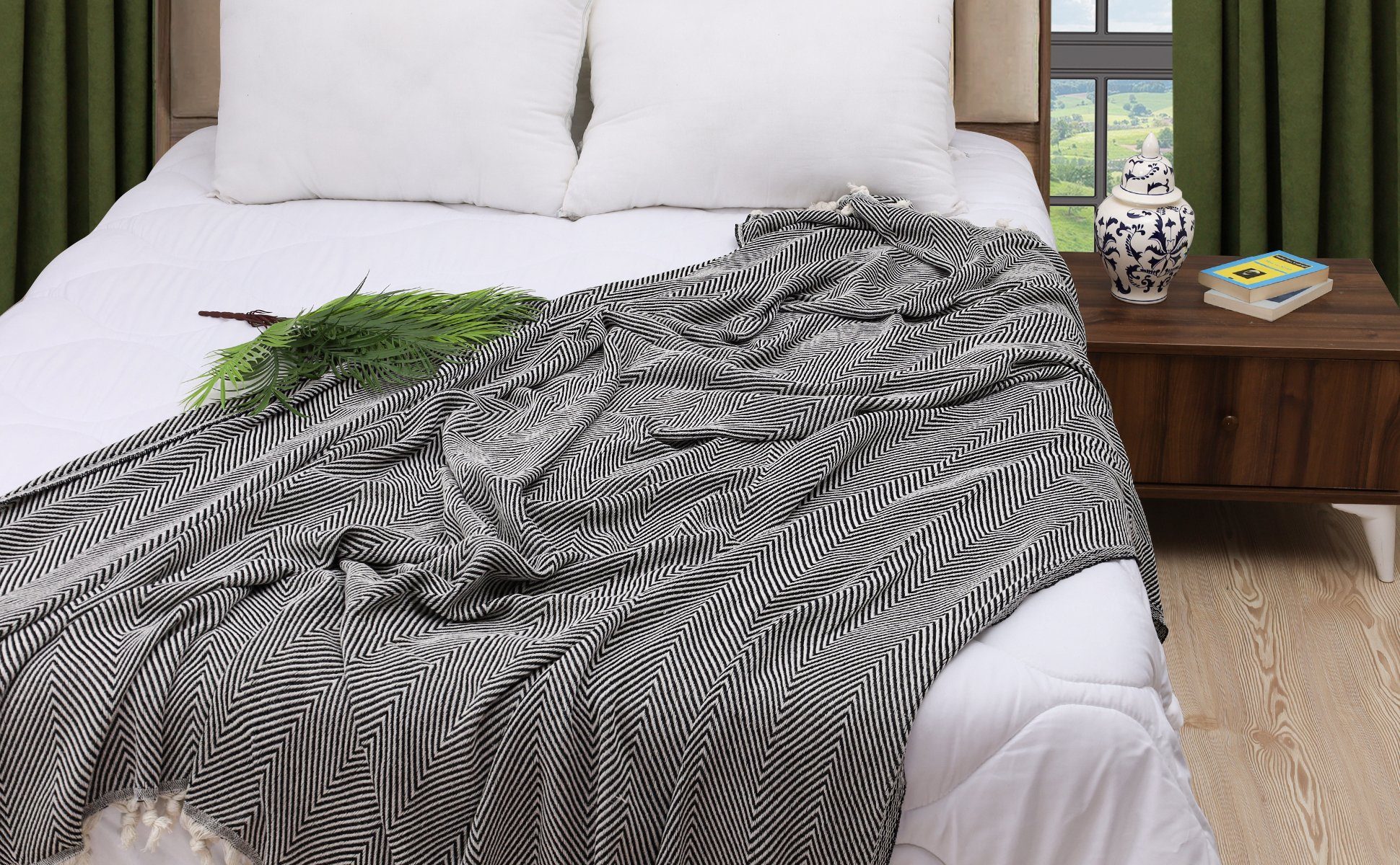 Meri-Home Tagesdecke Tagesdecke Bettüberwurf Bettdecke,Fischgrät Baumwolle,Sofa,Couch,