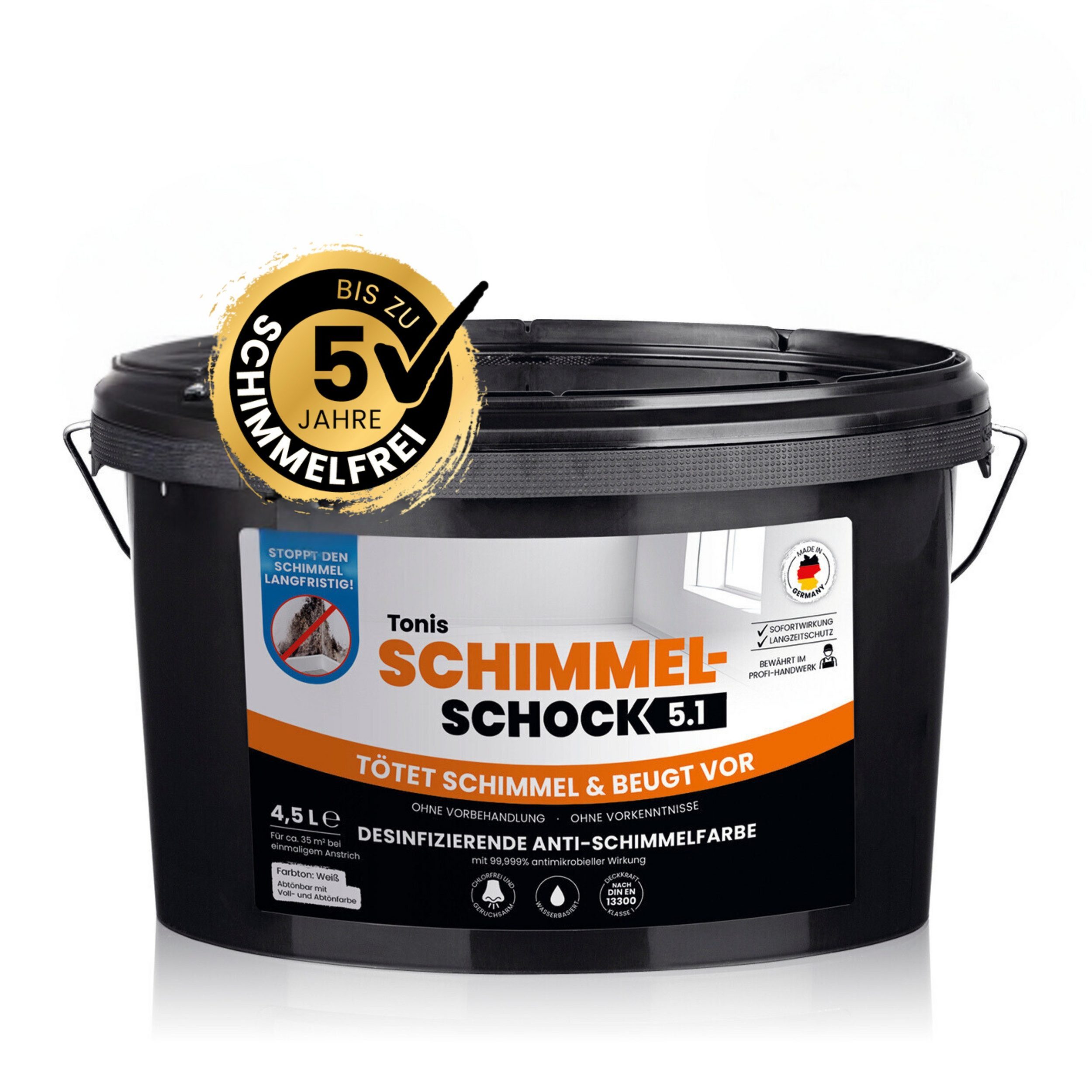 Tonis SCHIMMELSCHOCK Wandfarbe Anti-Schimmel-Farbe 4,5 Liter,