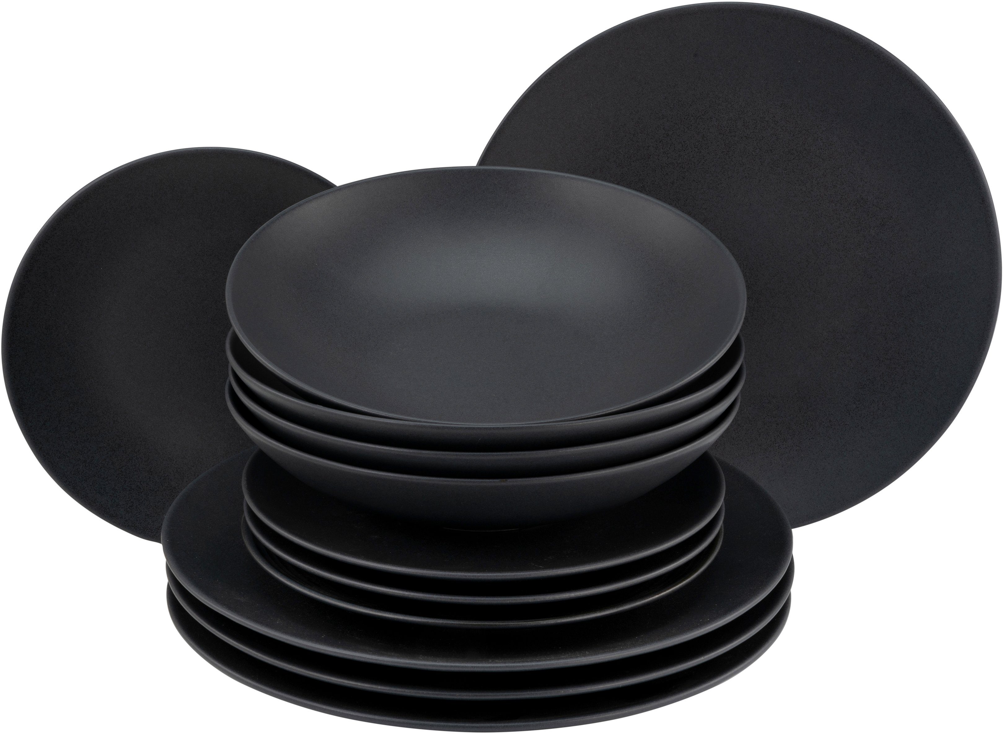 CreaTable Tafelservice Geschirr-Set Soft Touch Black
