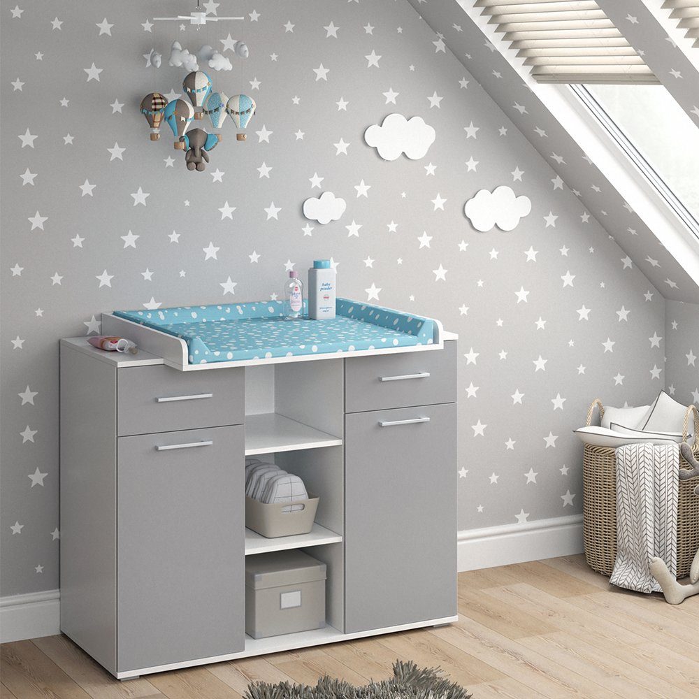 Vicco Wickelkommode Leonie, Weiß/Grau, 113 x