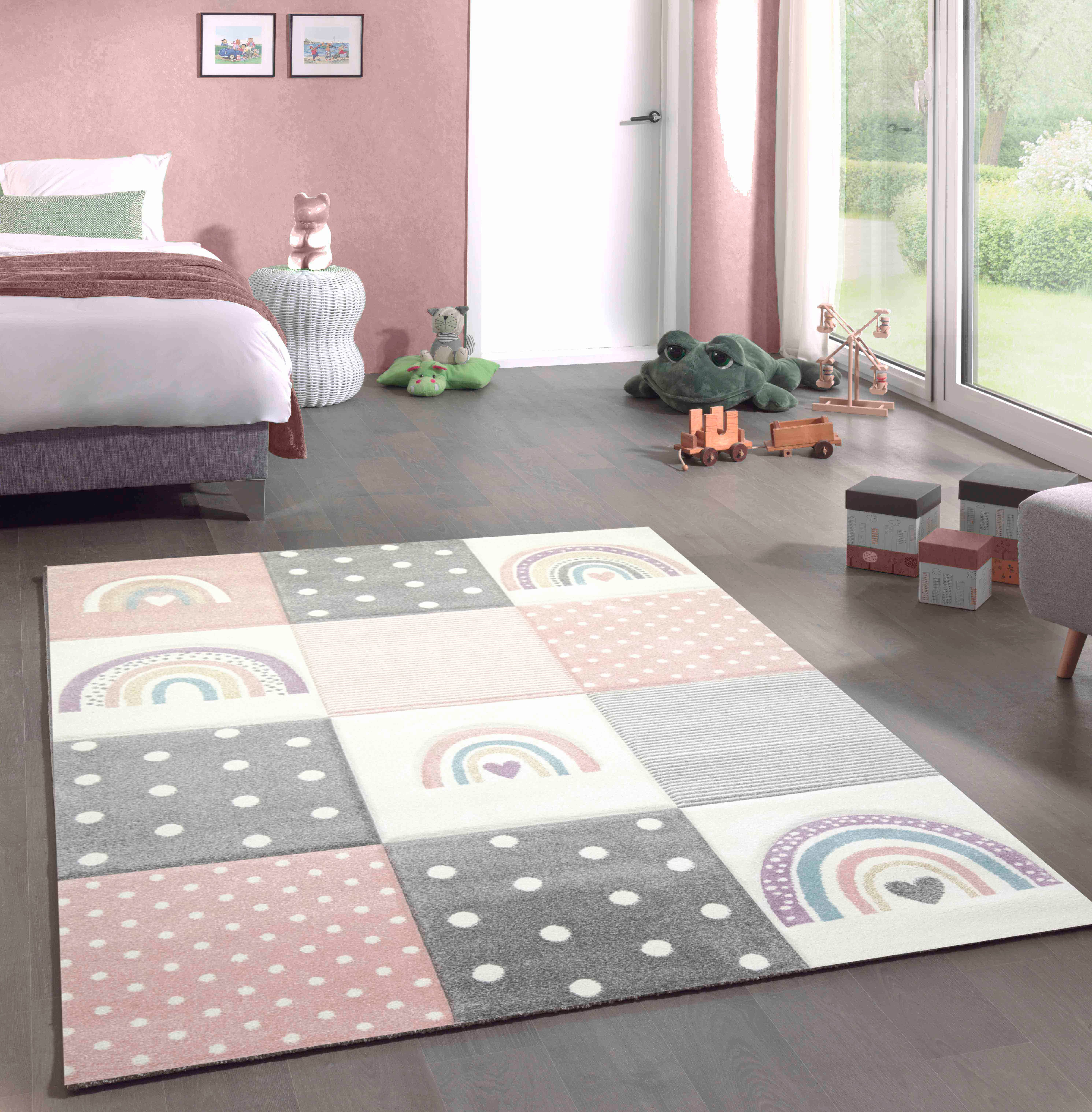 Carpetia Kinderteppich Kinderteppich Kinderzimmer Herzchen Regenbogen