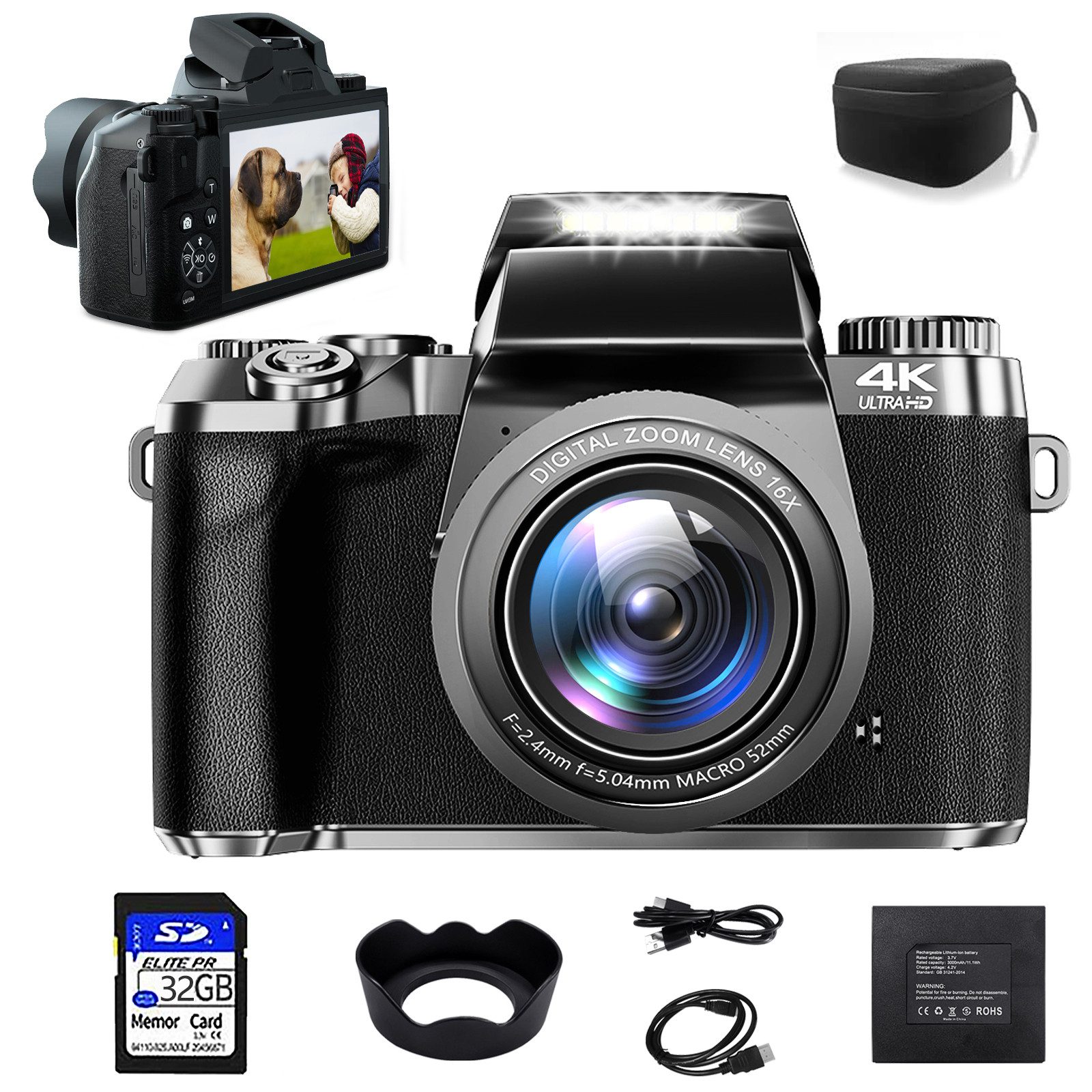 Fine Life Pro Digitalkamera 4K, 64MP