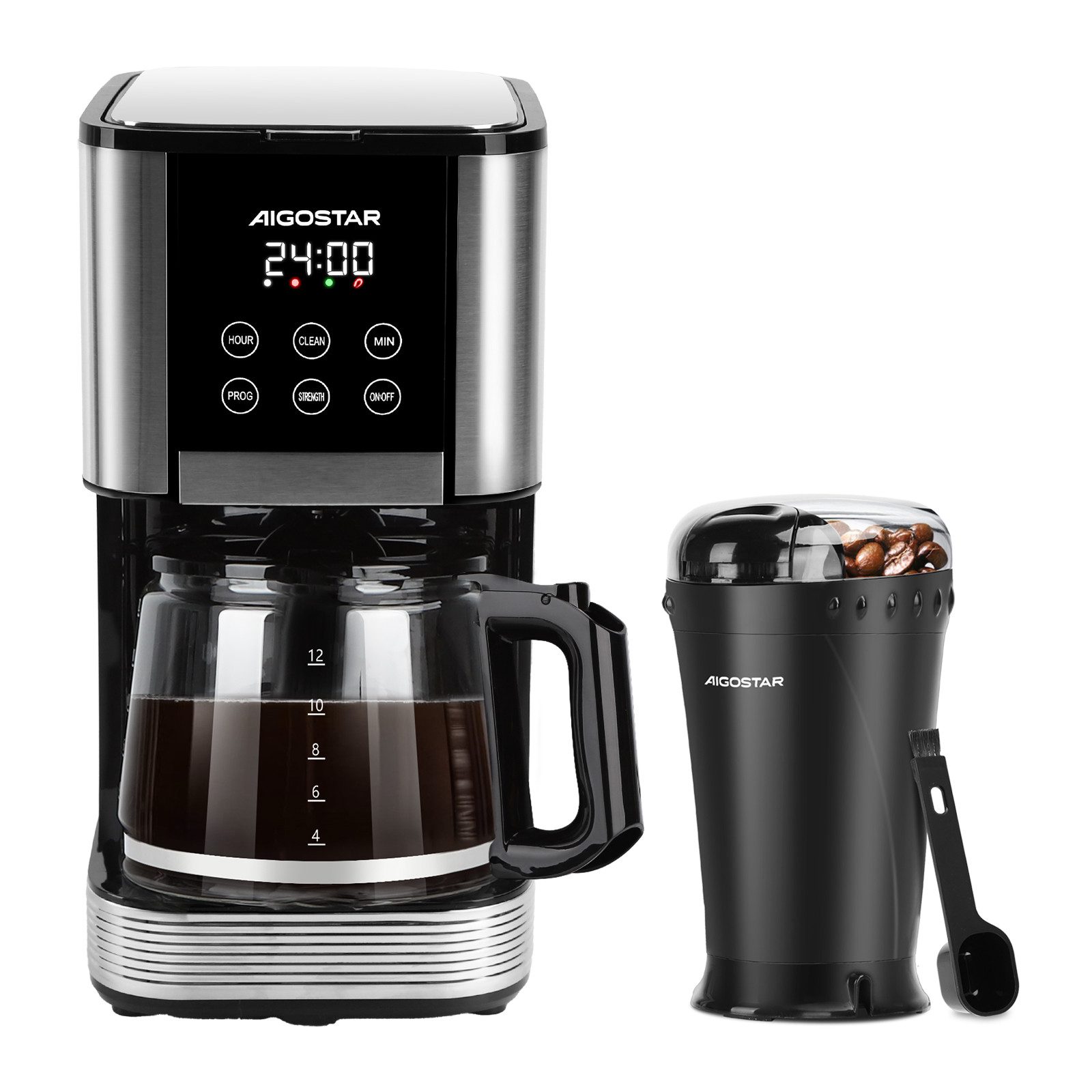 Aigostar Kaffeemaschine mit Mahlwerk Elektrische Kaffeemühle
