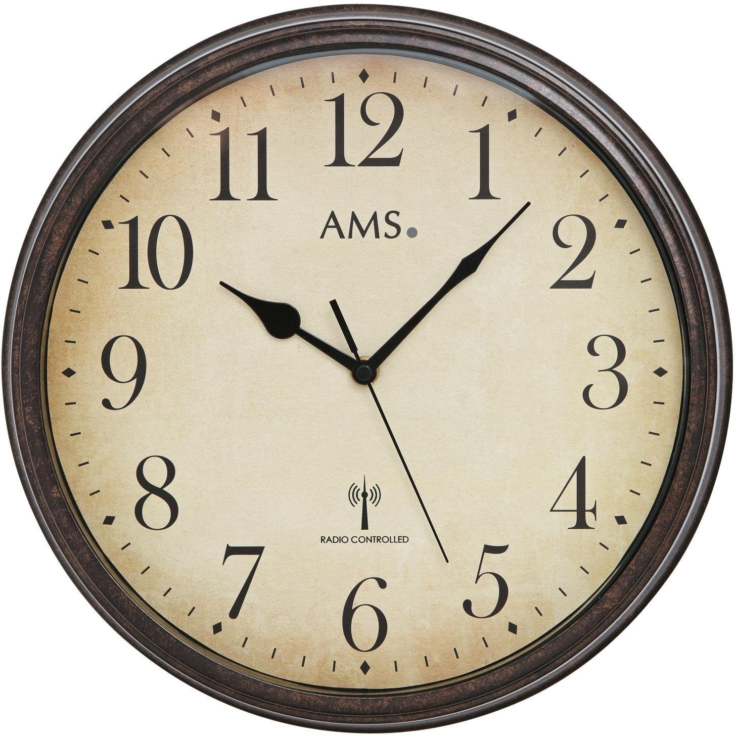 AMS Funkwanduhr F5962 (Quarz,Metall,Glas,Wohnzimmer,Esszimmer,Küche,Arbeitszimmer,Büro,Flur)
