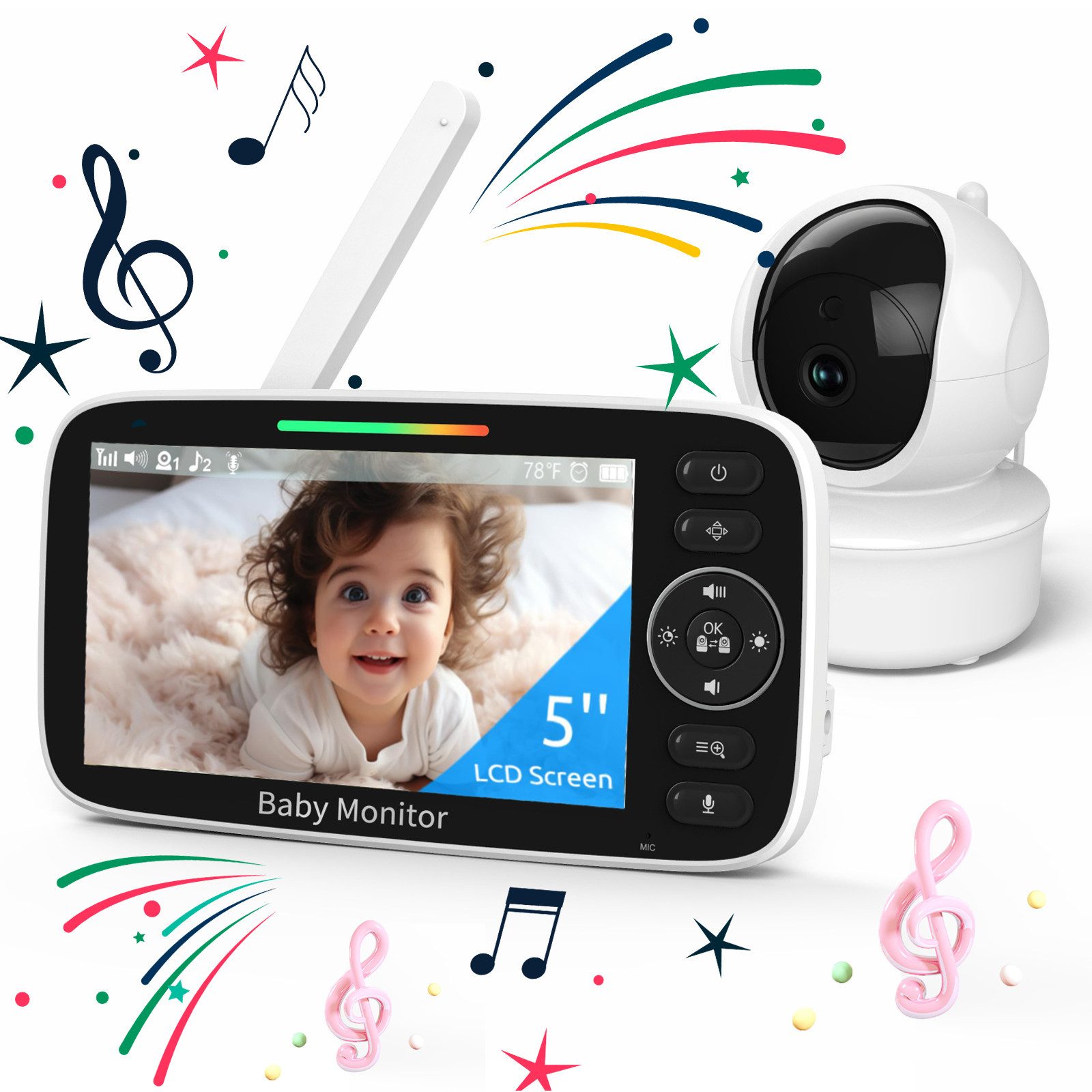 RWEUOQ Video-Babyphone Babyphone mit Kamera 5,0