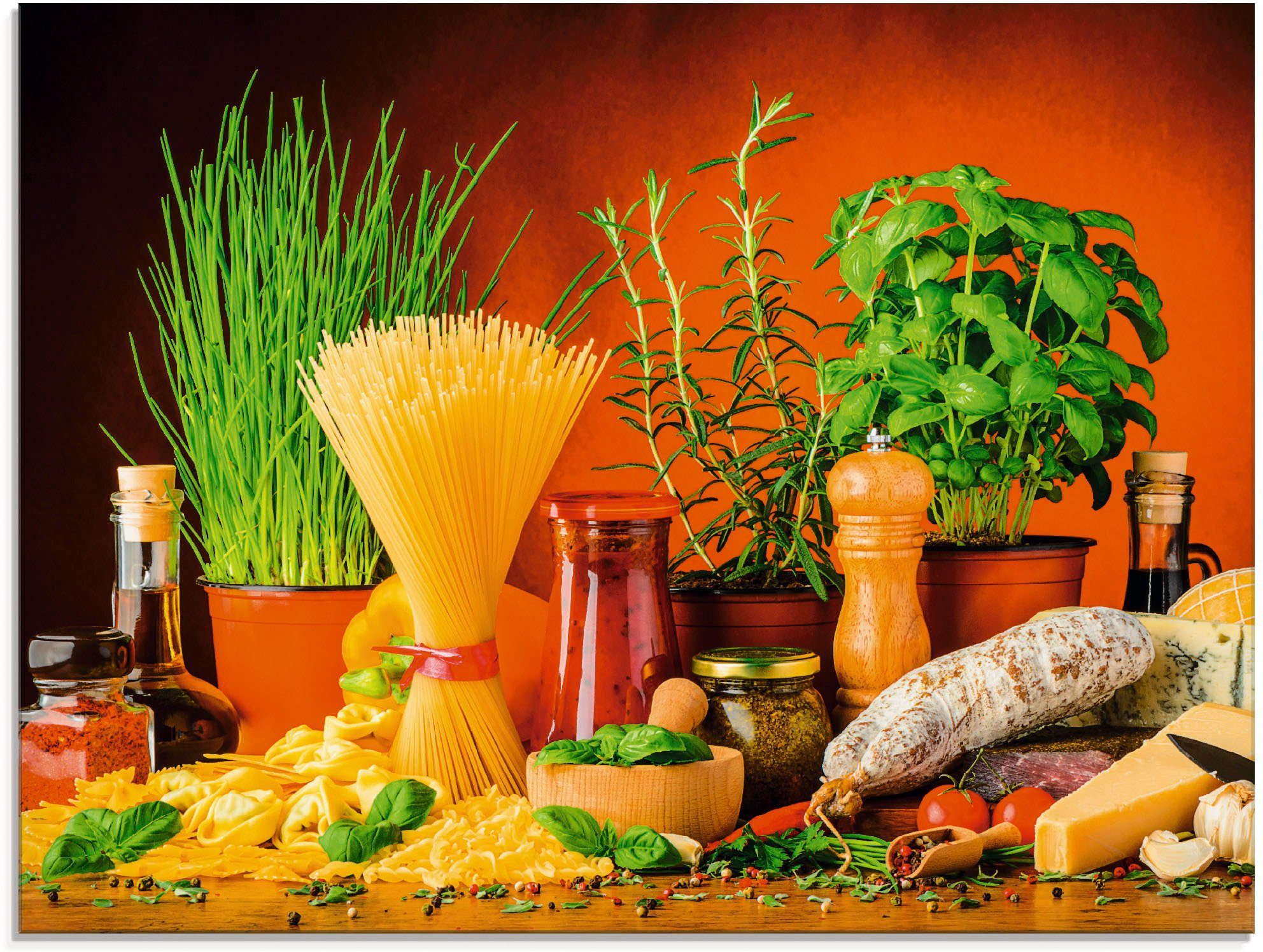 Artland Glasbild Mediterranes und italienisches Essen,