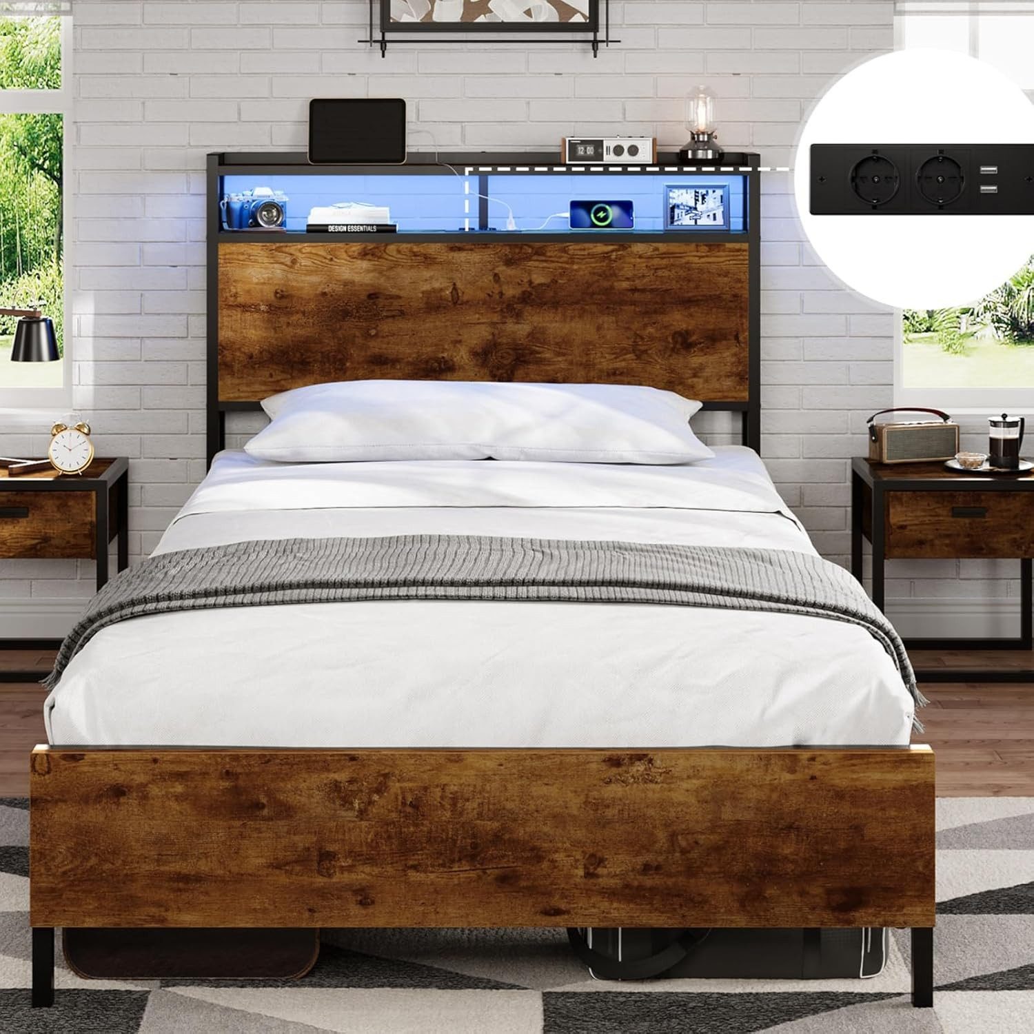 MSMASK Bett Bett mit LED Beleuchtung,
