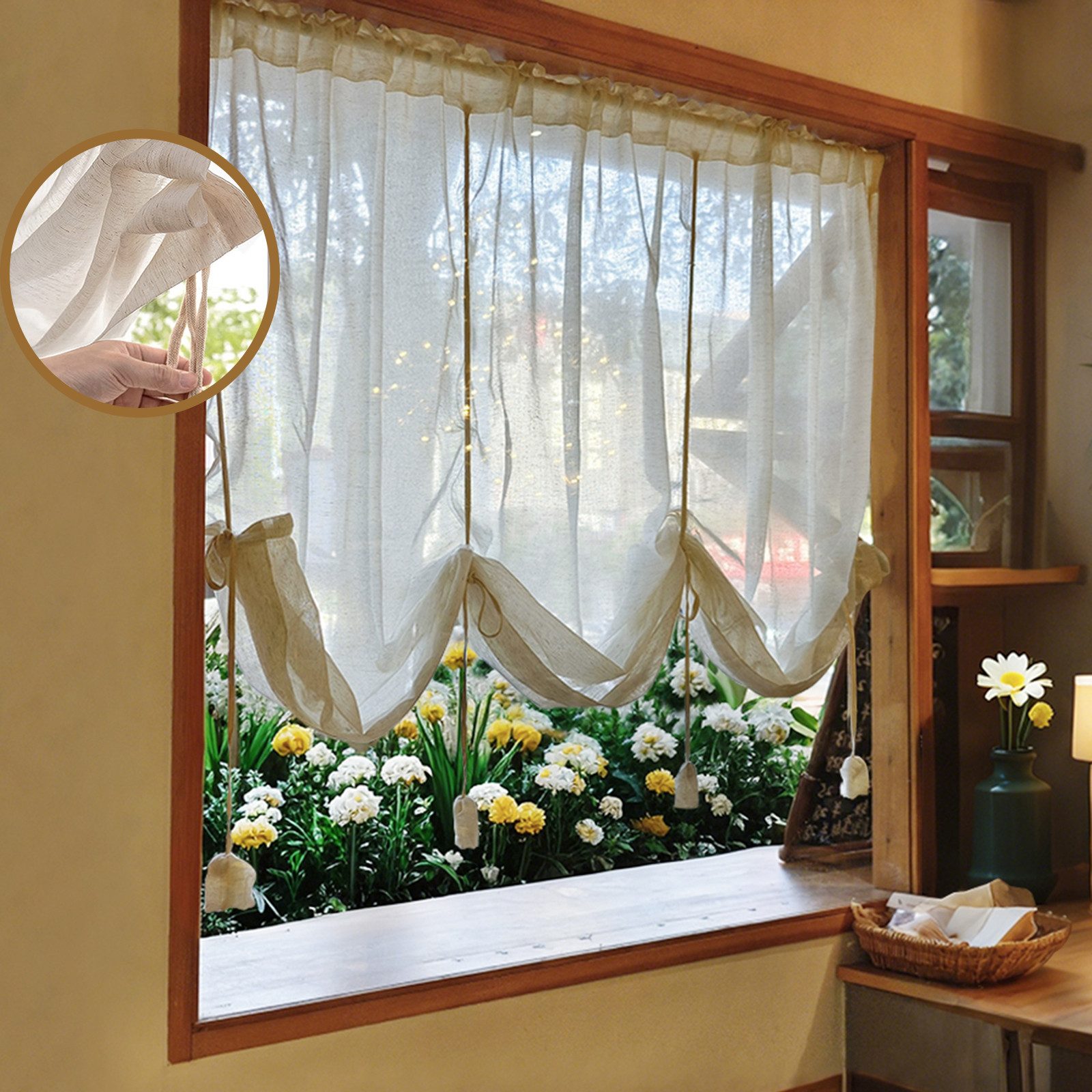 BTTO V&G Bindegardine Raffrollo Leinen Türvorhang