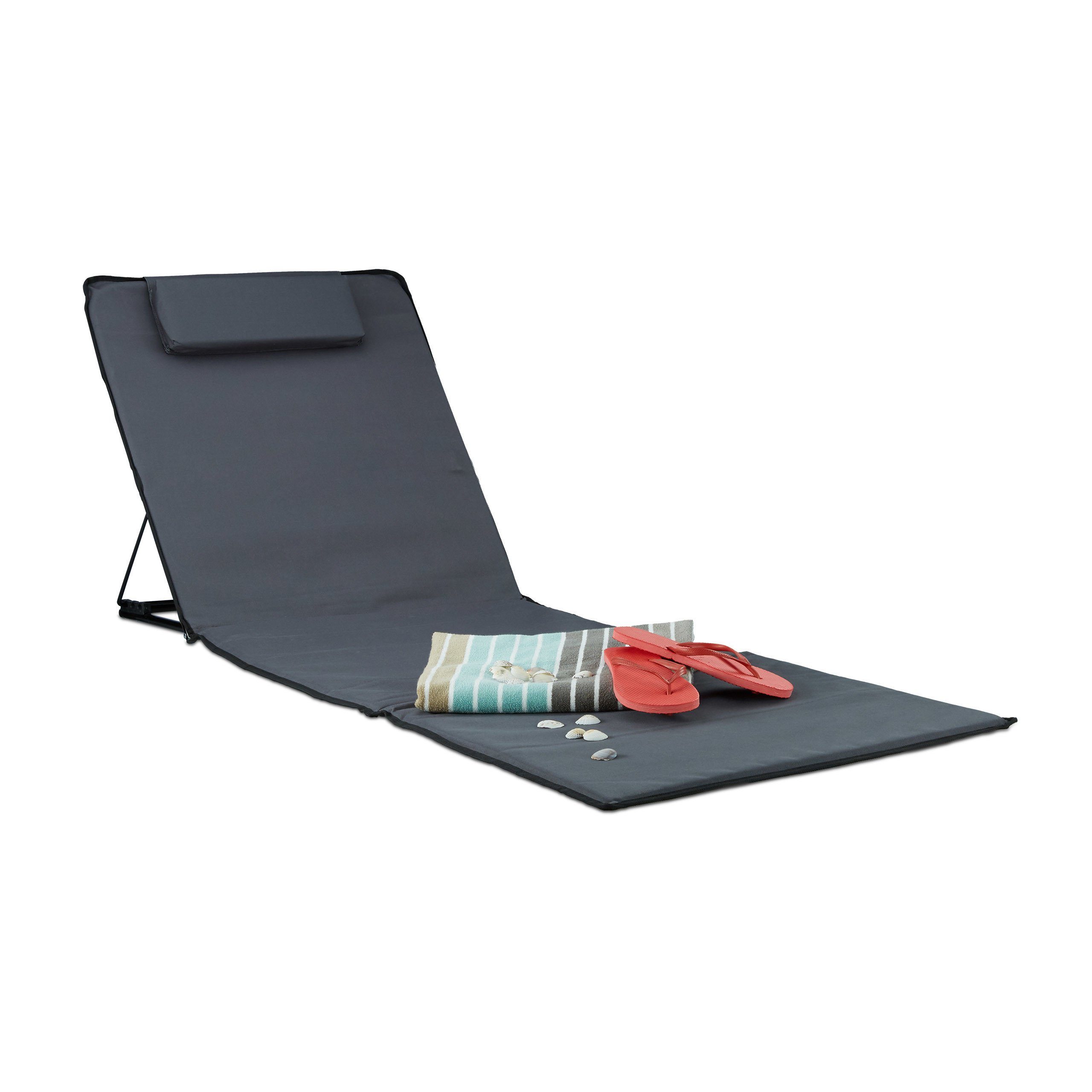 relaxdays Gartenliege Strandmatte XXL mit Kopfkissen,