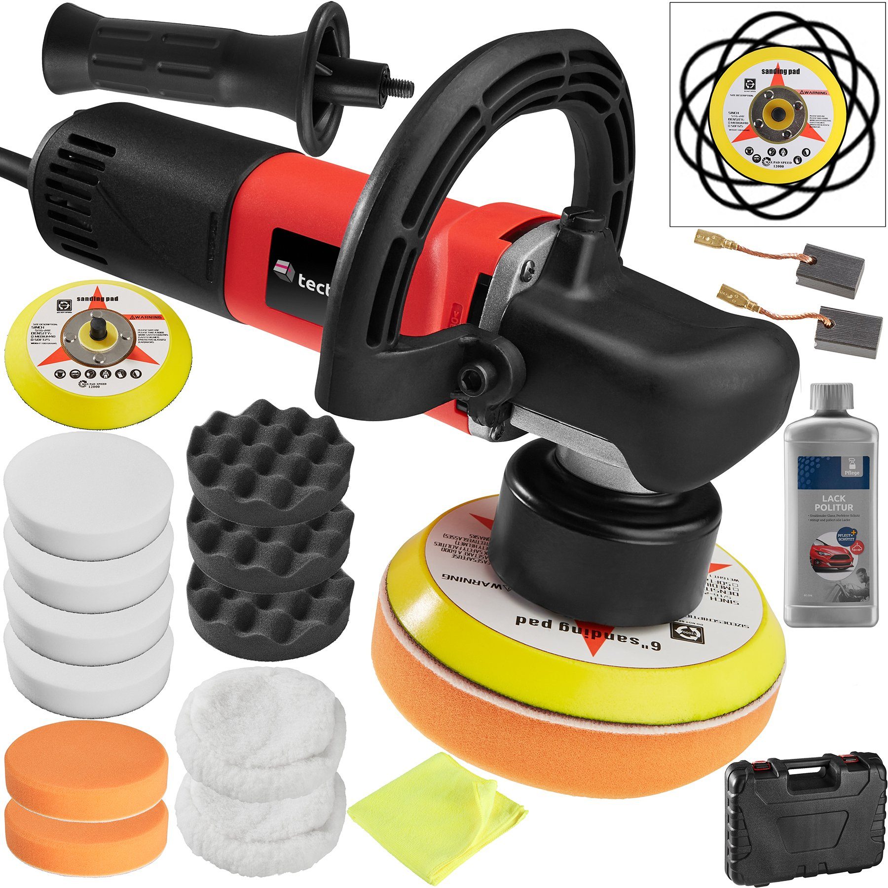 tectake Poliermaschine 16-teiliges Exzenter Poliermaschinen-Set, Ø
