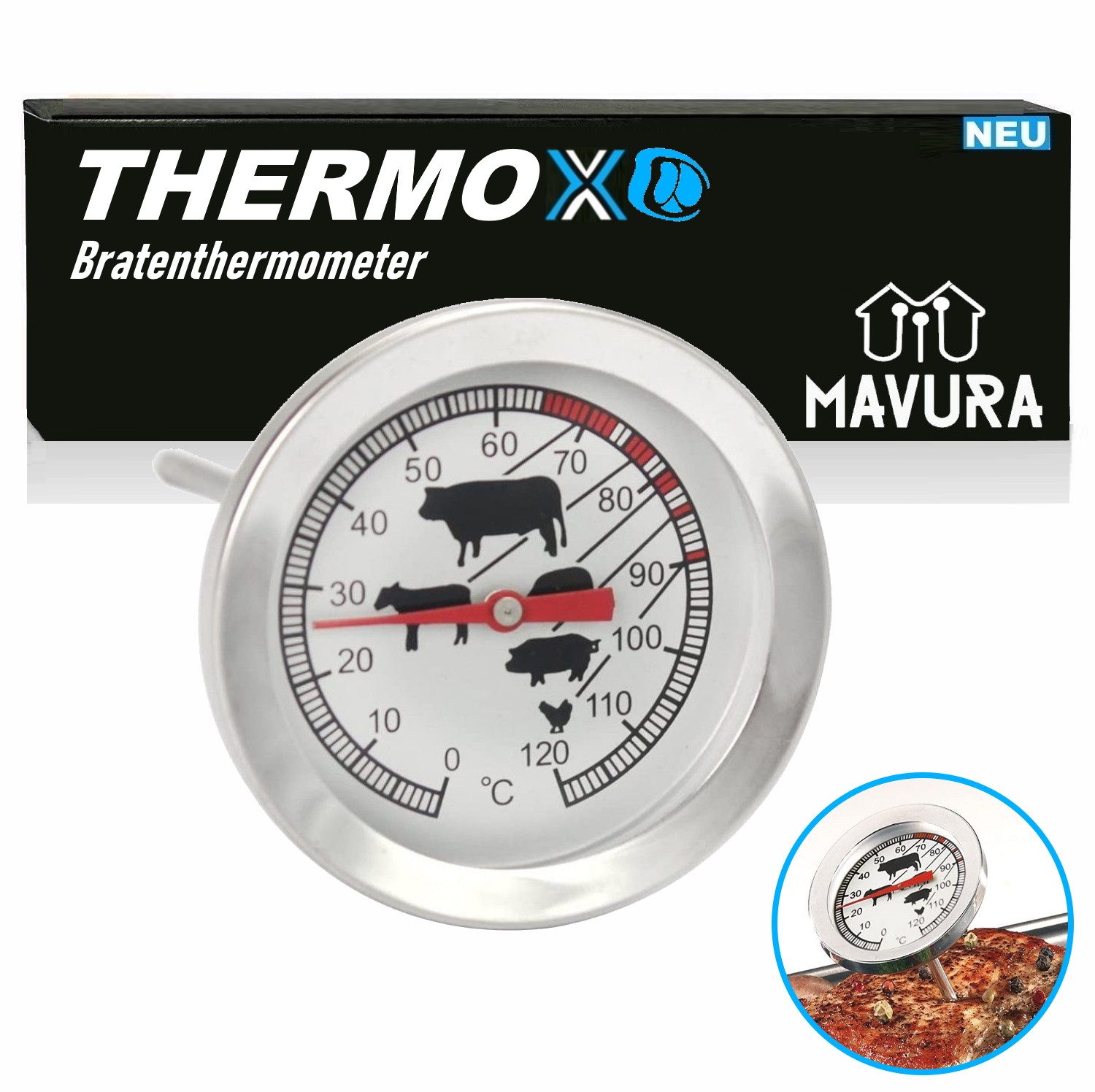 MAVURA Bratenthermometer THERMOX Analoges Fleisch- &