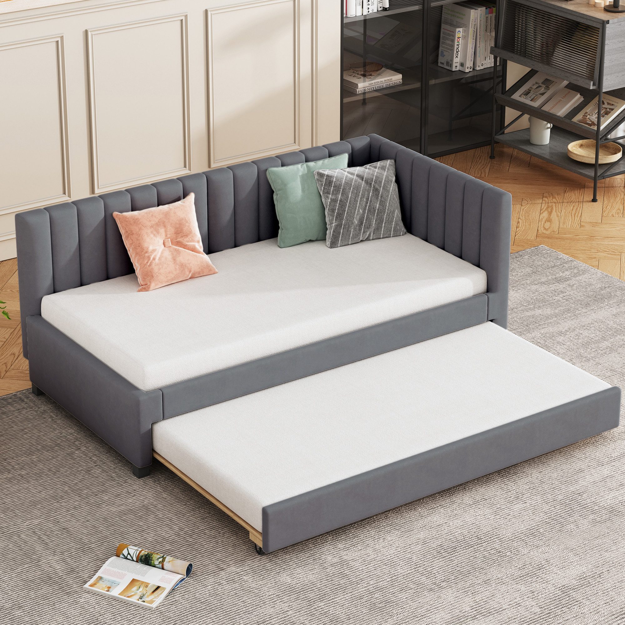 STILVORA Schlafsofa 90×200 Schlafsofa mit Ausziehbett&Lattenrost,Jugendbett