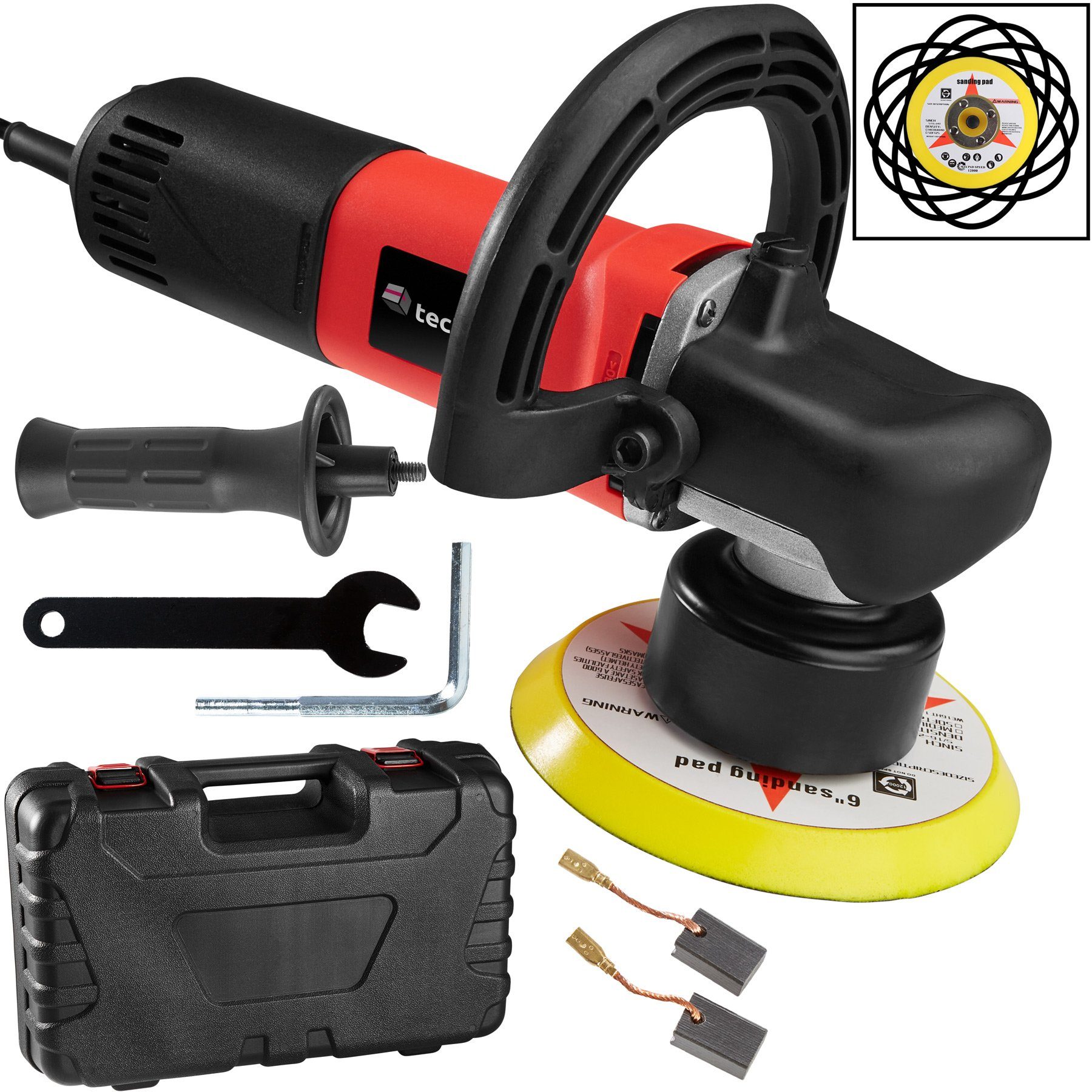 tectake Poliermaschine 5-teiliges Exzenter Poliermaschinen-Set, Ø