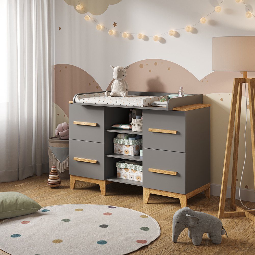 VitaliSpa® Wickelkommode Malia, Grau/Eiche, 133 x