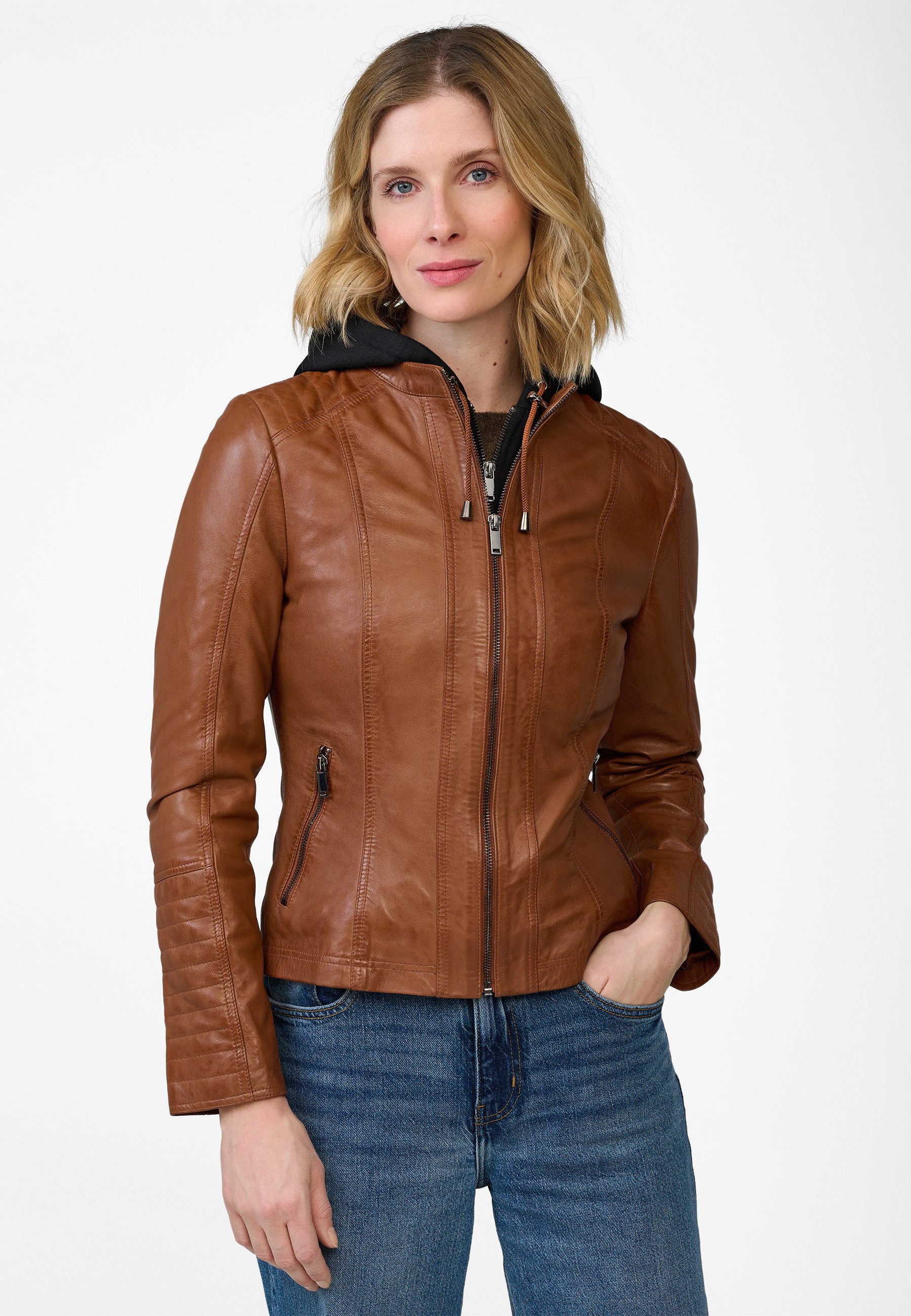 RICANO Lederjacke Rania Lederjacke mit Kapuze
