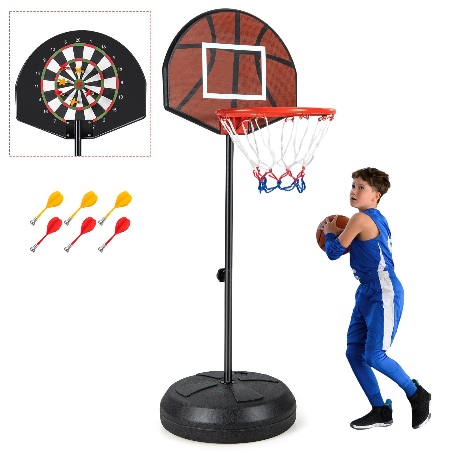 KOMFOTTEU Basketballkorb, mit Dartscheibe & 6