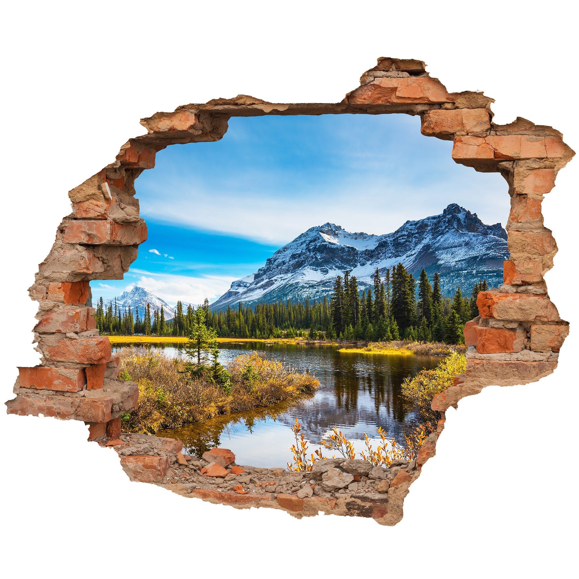 WallSpirit Wandtattoo Wanddurchbruch 'Italienische Berge', Selbstklebend,