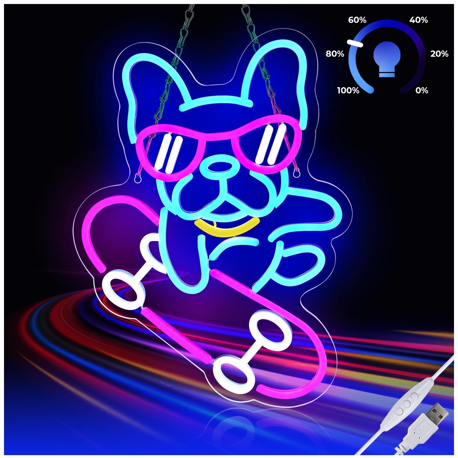 MUPOO LED Dekolicht LED-Neonschild,Dackel Skateboard Hund,LED