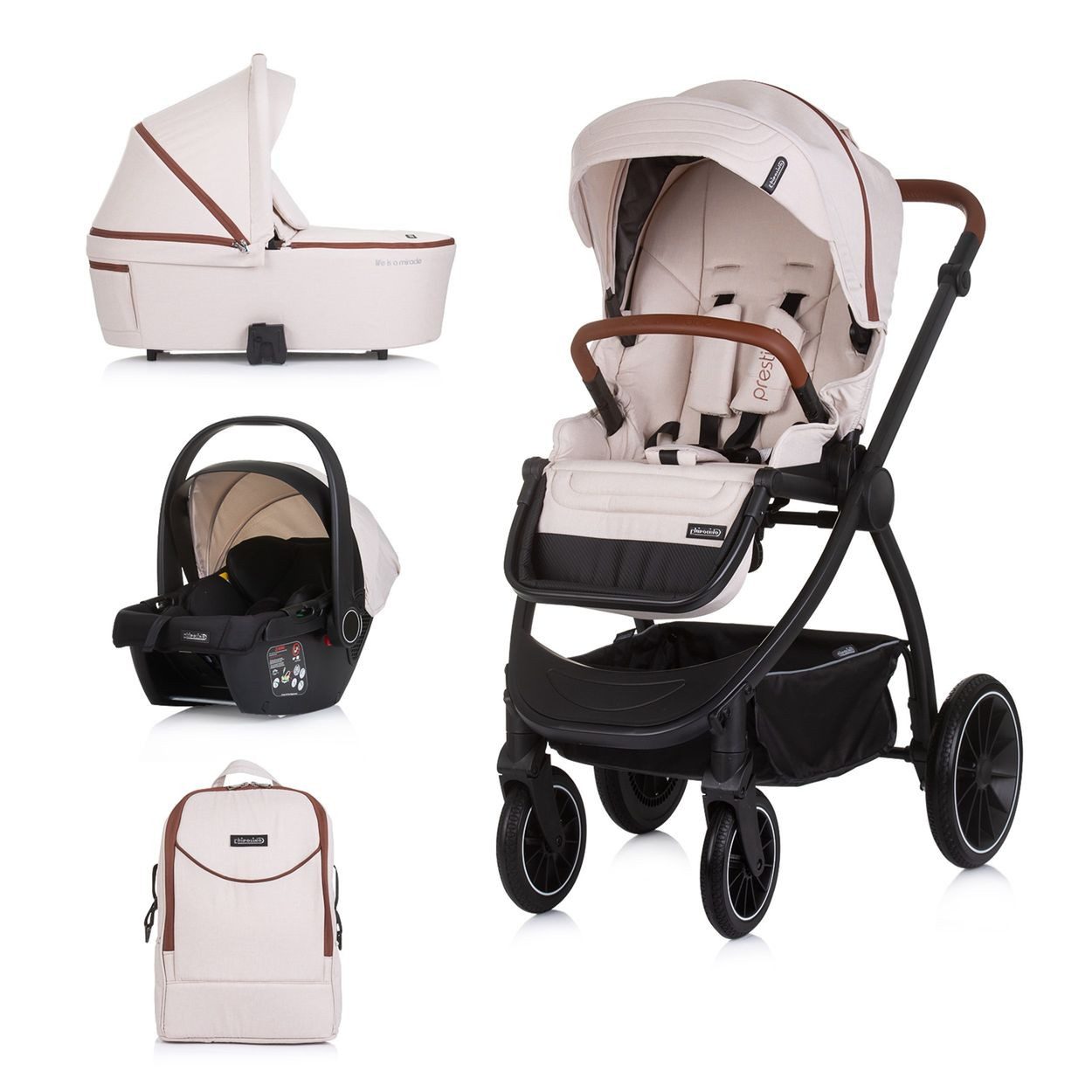 Chipolino Kombi-Kinderwagen Kombikinderwagen 3in1 Prestige, Babywanne