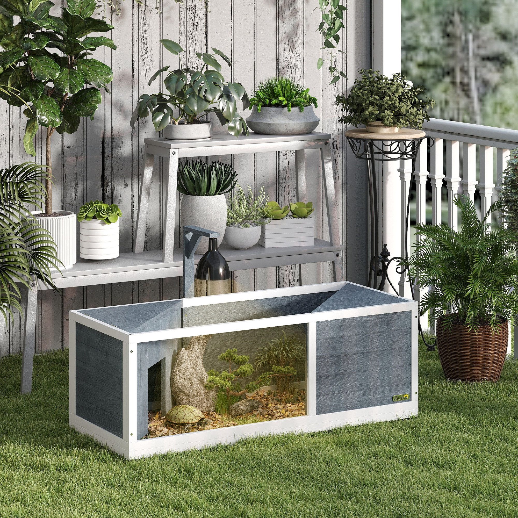 PawHut Terrarium Schildkrötenhaus aus Holz, Schildkrötengehege