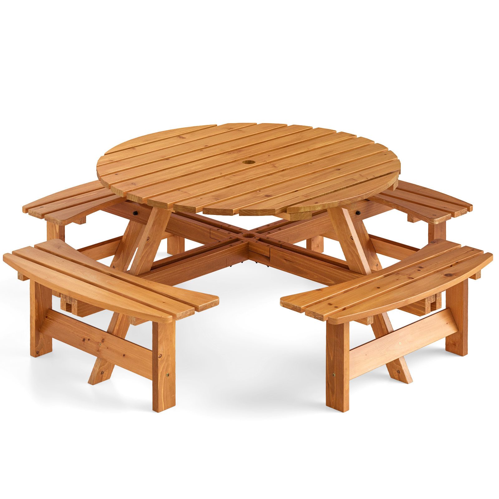 COSTWAY Bierzeltgarnitur, (5-tlg), Gartentisch mit Schirmloch,