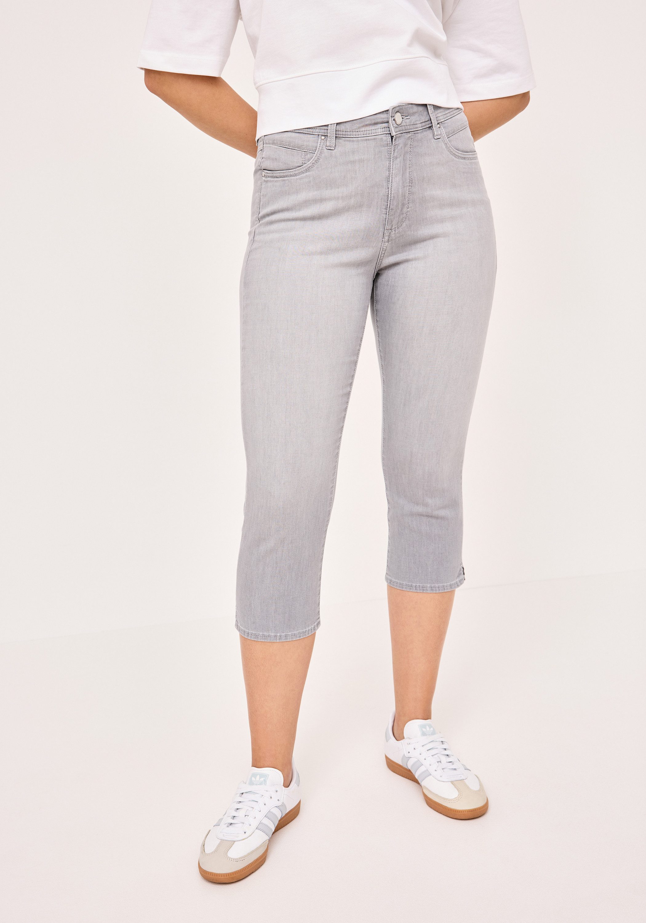 Paddock's 3/4-Jeans PIA Graue Slim-Fit Damenjeans