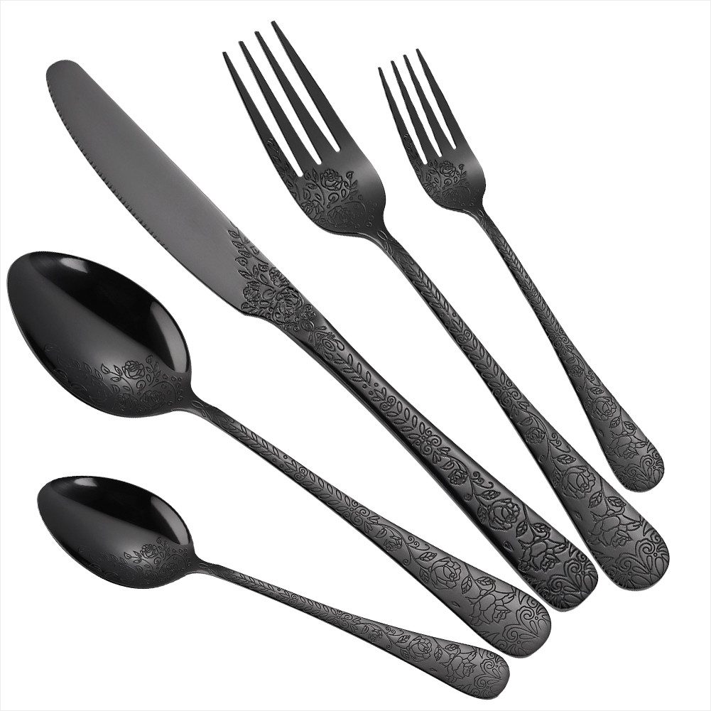KingLux Besteck-Set 30teilig Schwarz Besteck Set