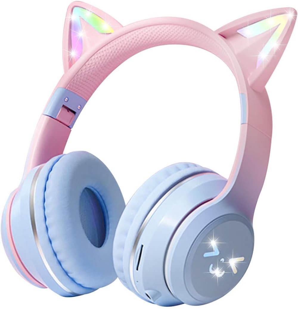 FOSMET Bluetooth Kopfhörer,RGB-LED-Leuchten,Bluetooth 5.1,HiFi Sound,Faltbare Over-Ear-Kopfhörer