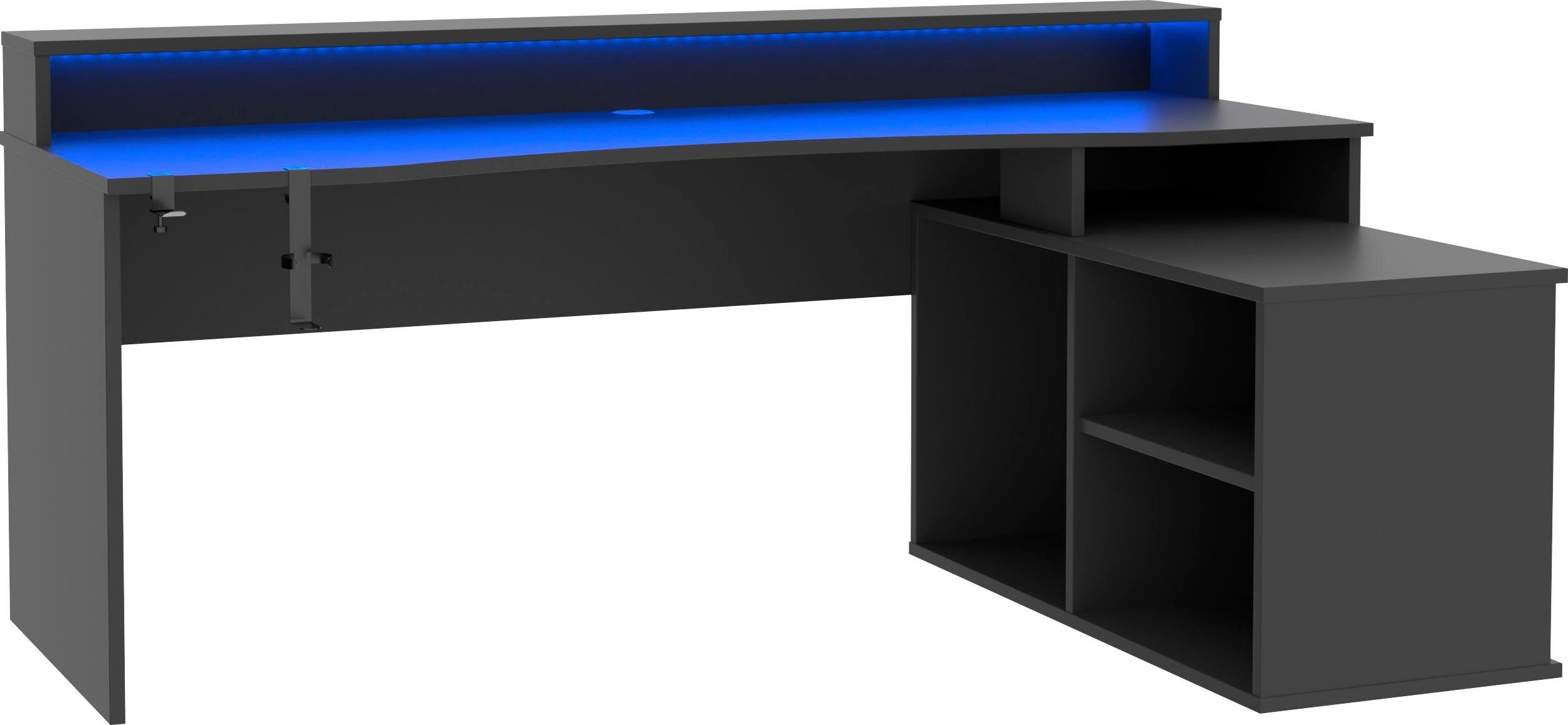FORTE Gamingtisch Tezaur, Eckschreibtisch mit RGB-Beleuchtung,
