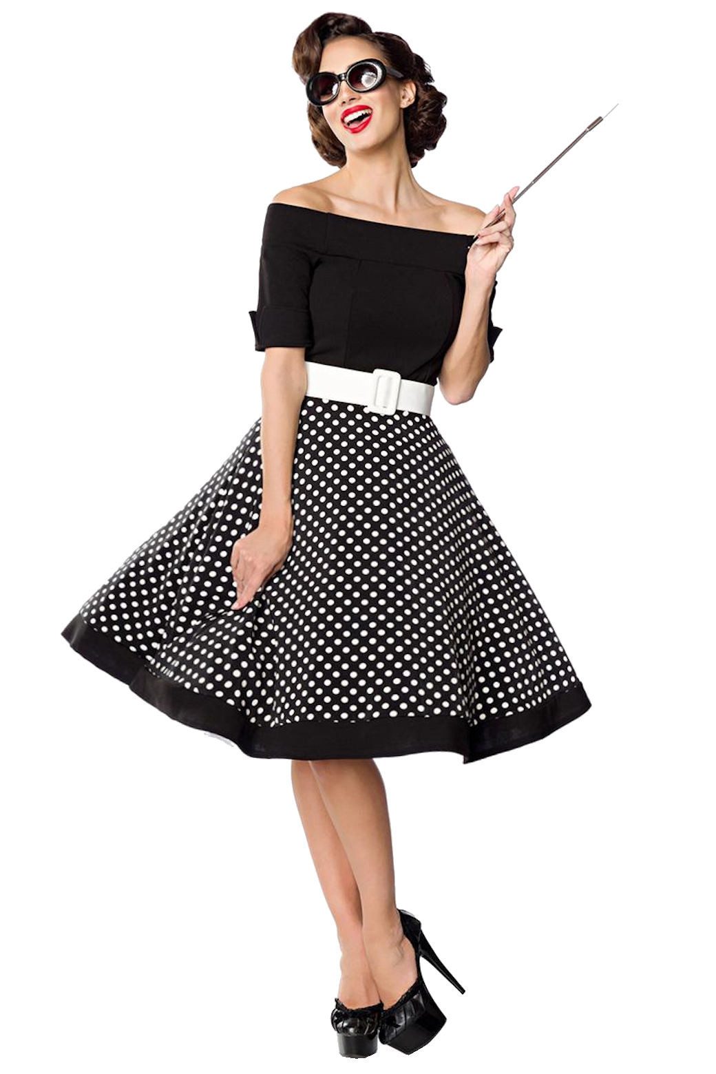 BELSIRA A-Linien-Kleid Schulterfreies Retro Rockabilly 50er
