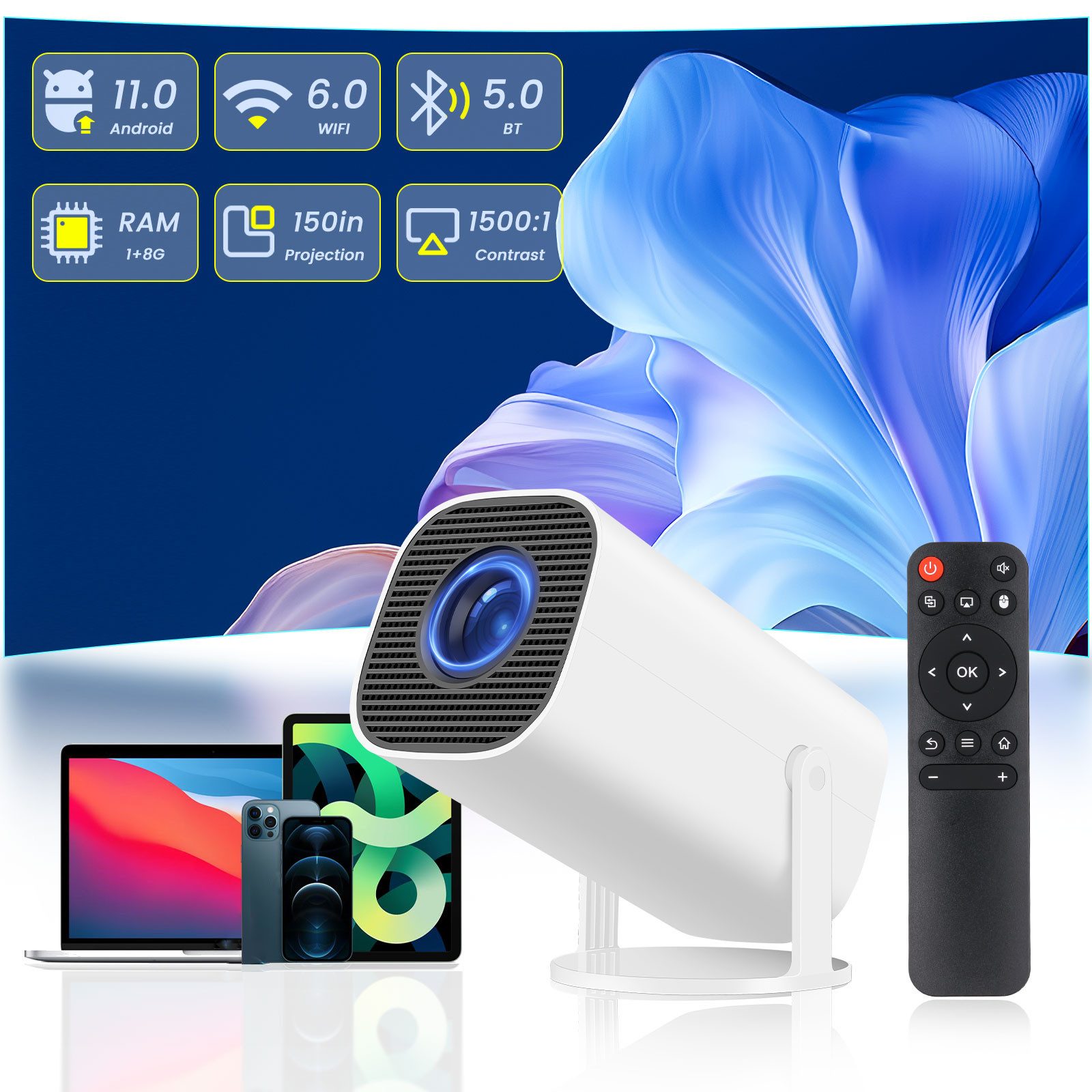 PODOFO Mini Beamer,4K Full HD 1080P