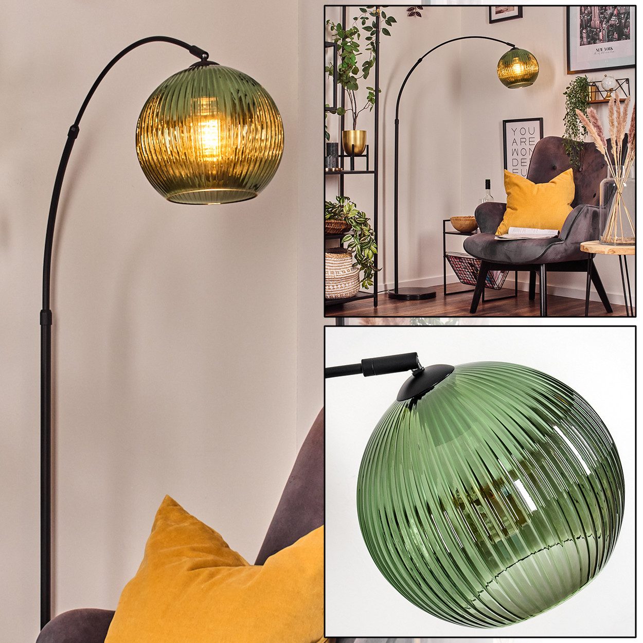 hofstein Stehlampe Stehlampe aus Metall/Riffelglas in