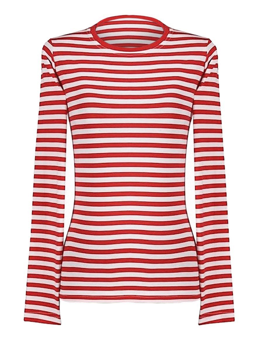 thetru T-Shirt Damen Ringelshirt langarm rot-weiß