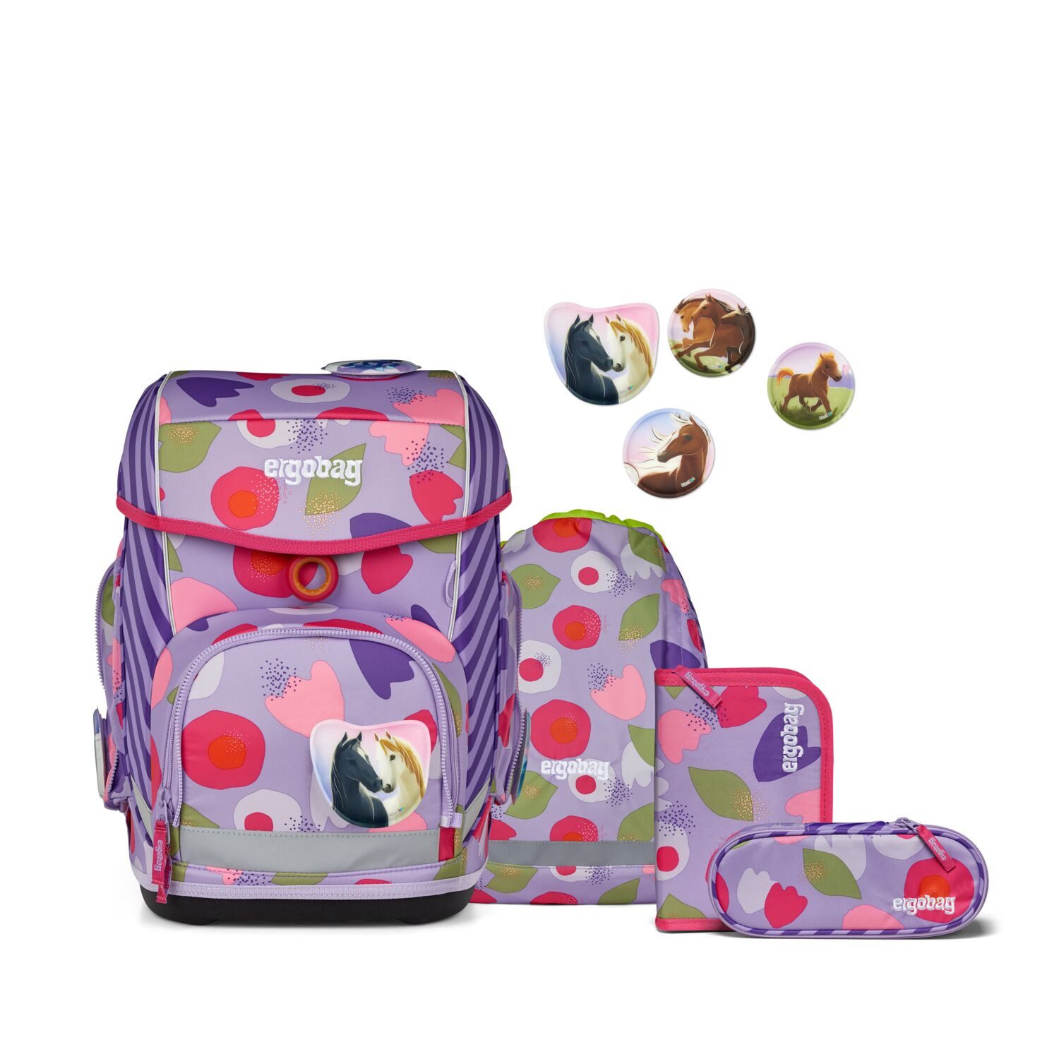 ergobag Schulranzen Schulranzen-Set CUBO BlütenzauBär 5-teilig