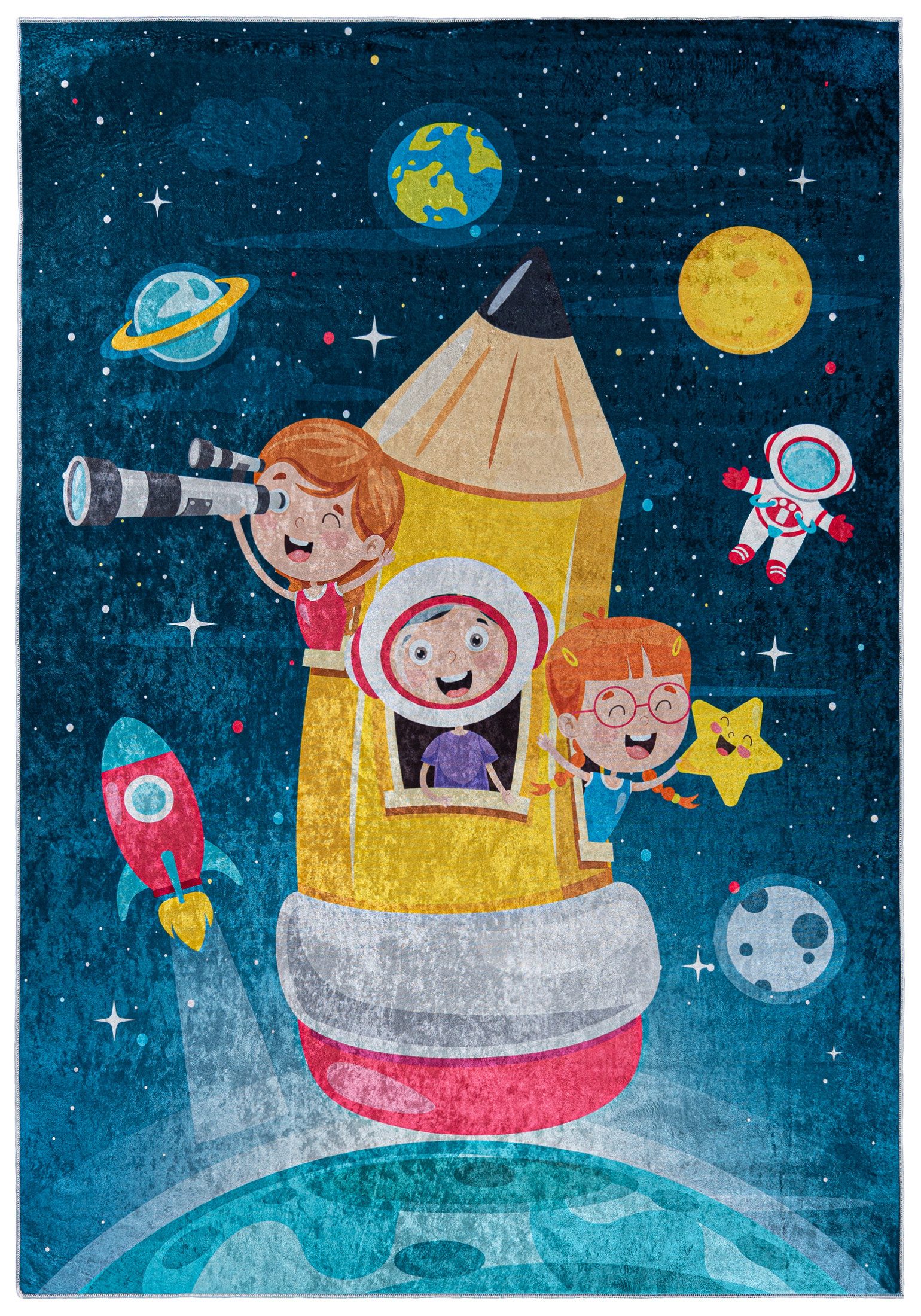 Mazovia Kinderteppich Kinderteppich Kinderzimmerteppich Planeten Weltraum,