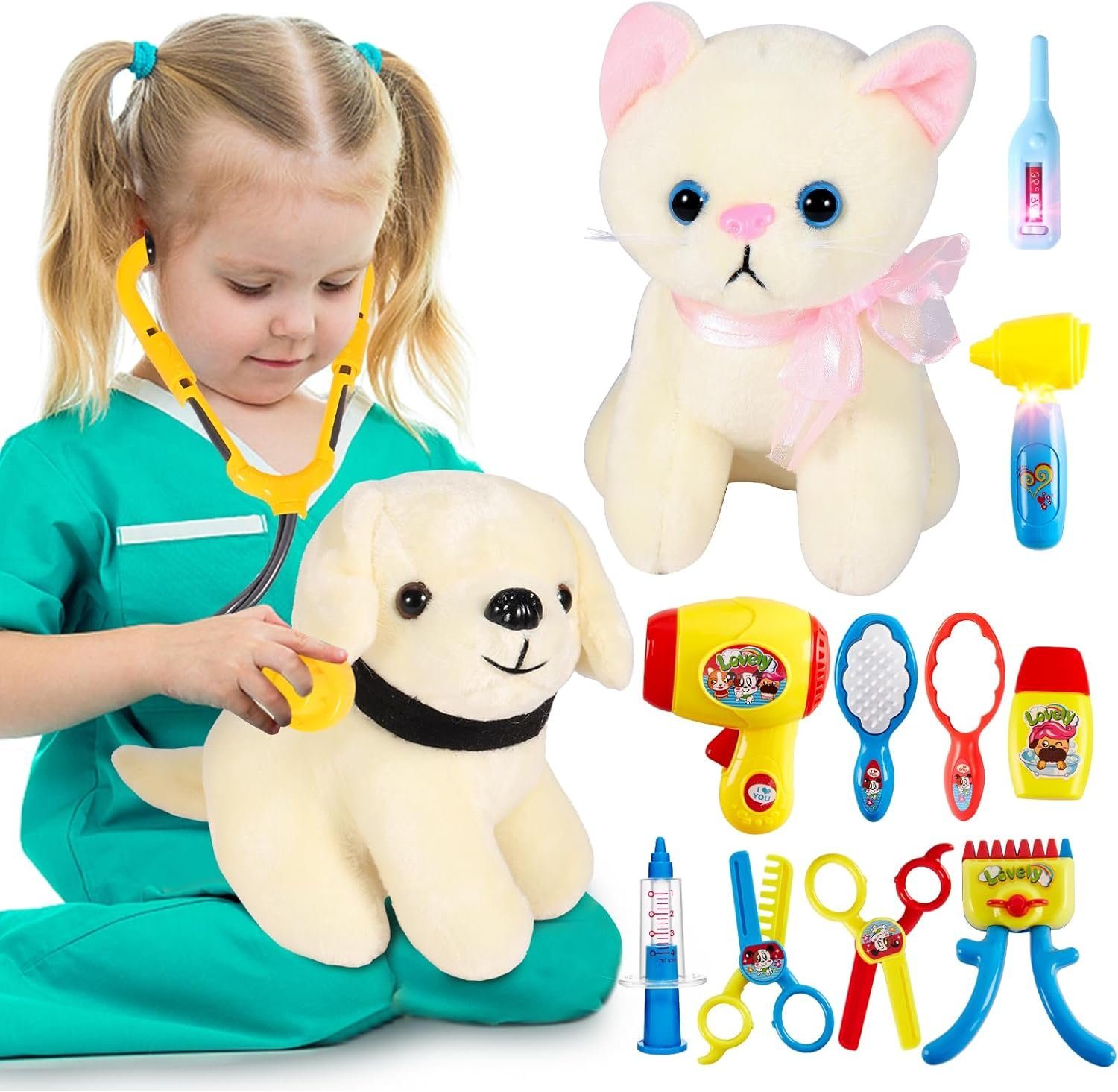 LINFUN KIDS Spielzeug-Arztkoffer Tierarzt-Spielset Plüschtieren Lerne