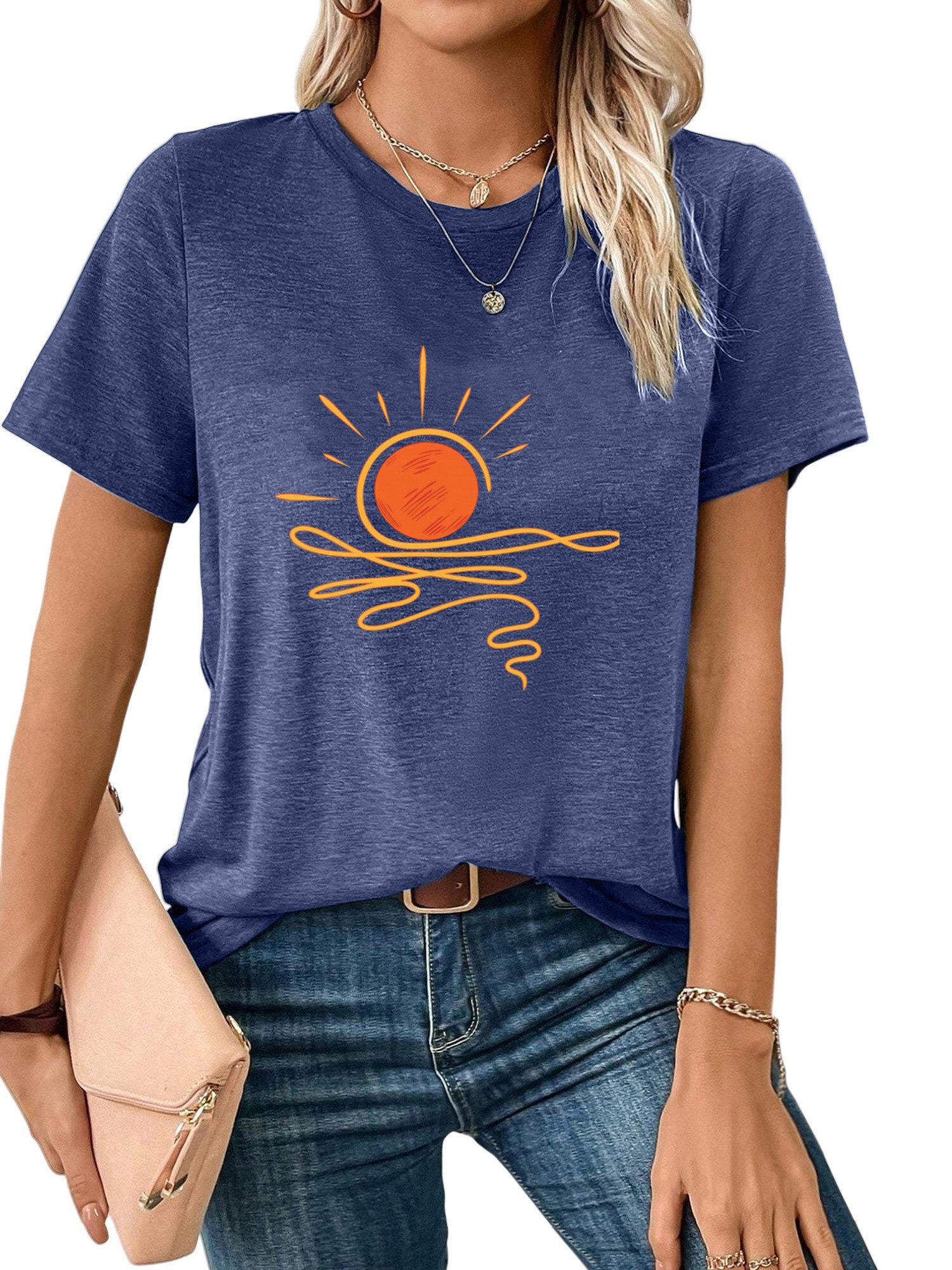 PYL Rundhalsshirt Damen bequemes Sommer Kurzarmbluse