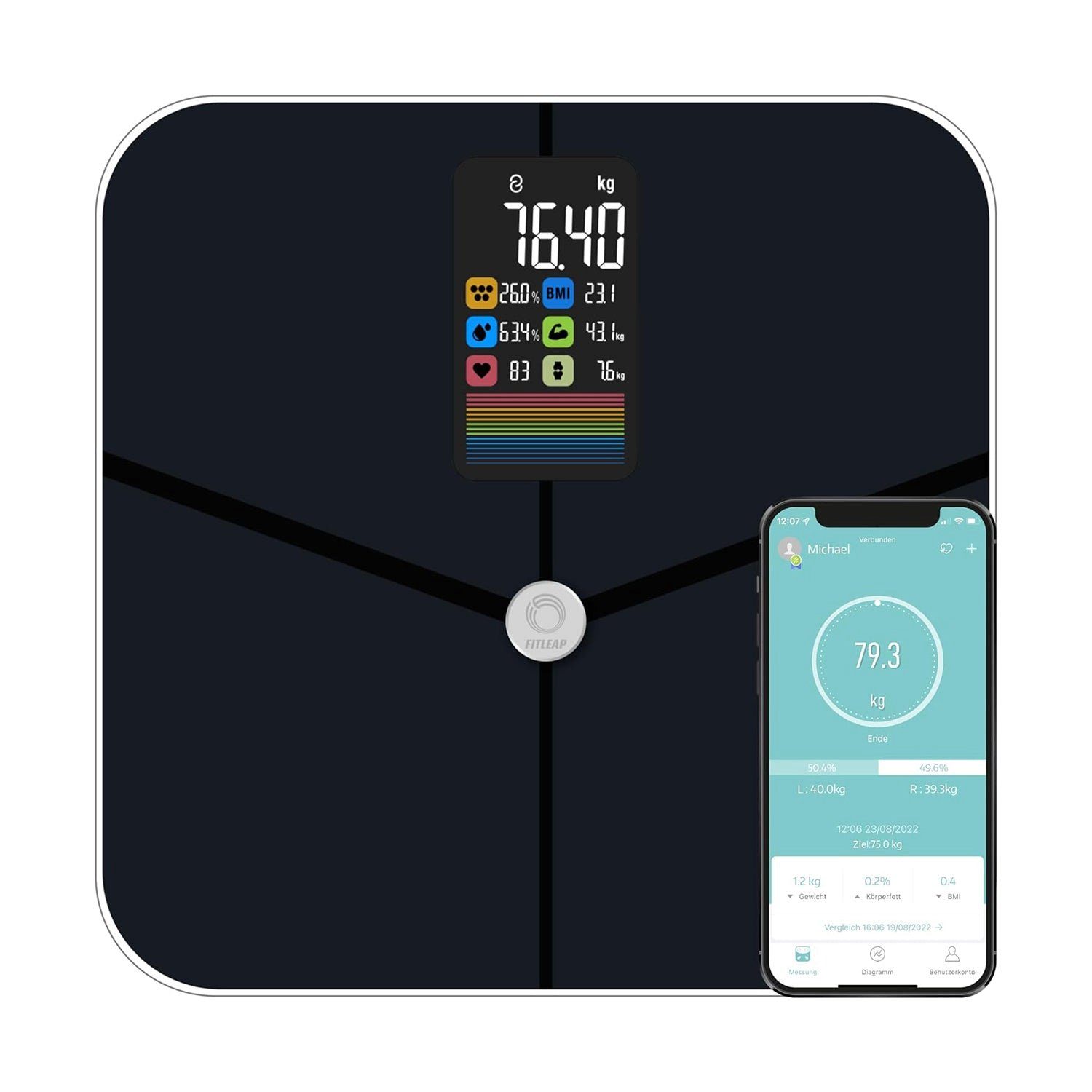 Fitleap Personenwaage Waage mit Körperfett- &