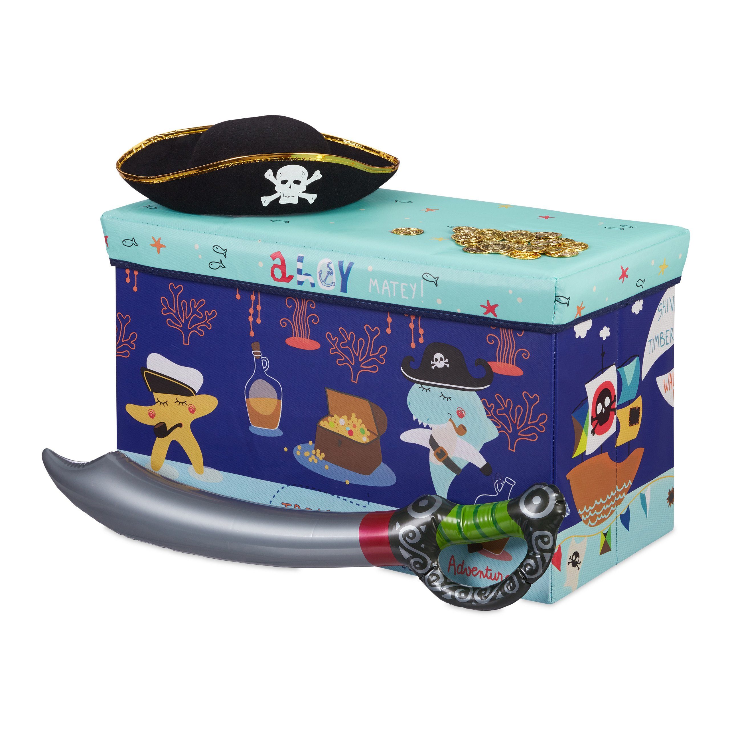 relaxdays Spielzeugtruhe Sitzbox für Kinder, Treasure