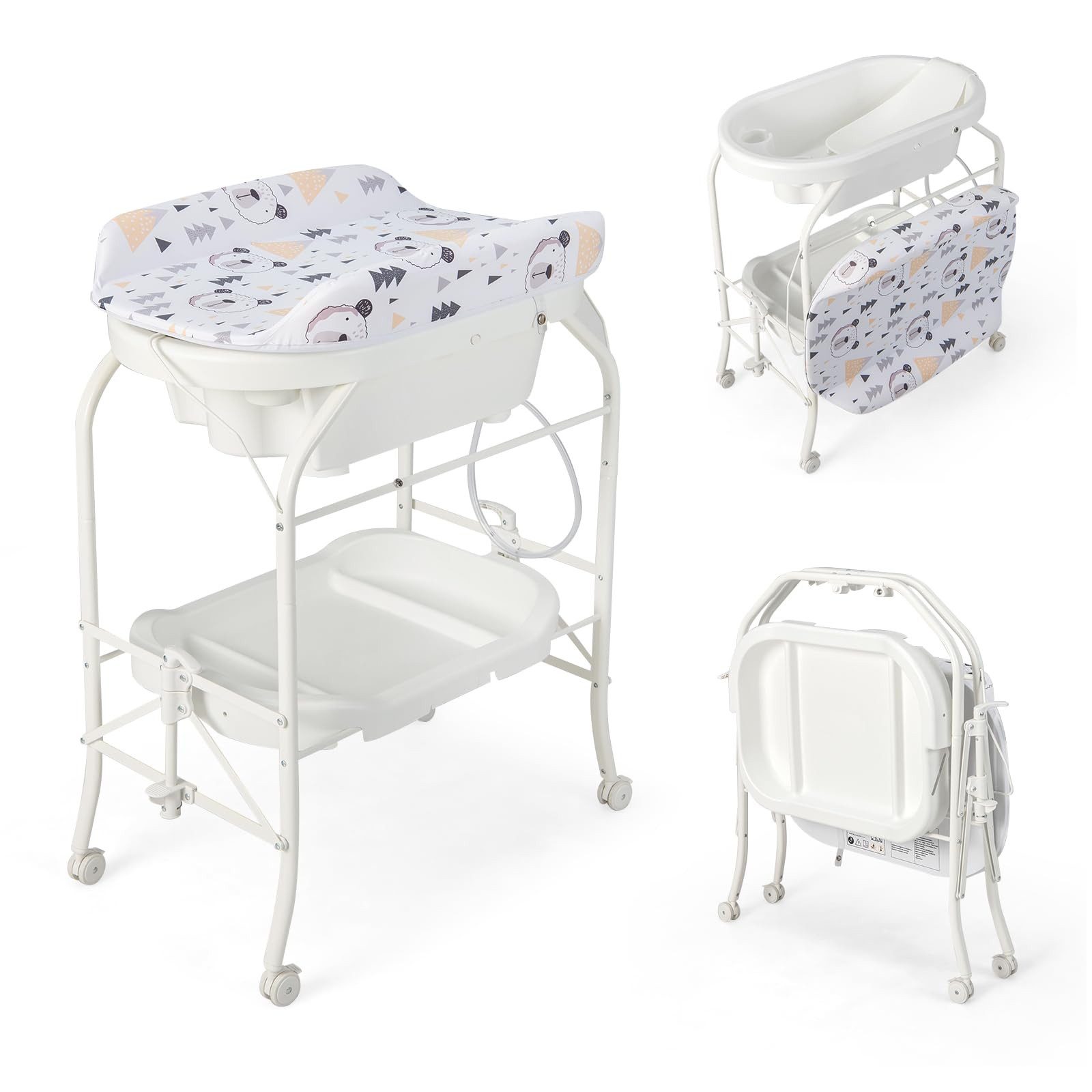 COSTWAY Babywanne Wickeltisch, mobile Wickelstation, Wickelkommode,