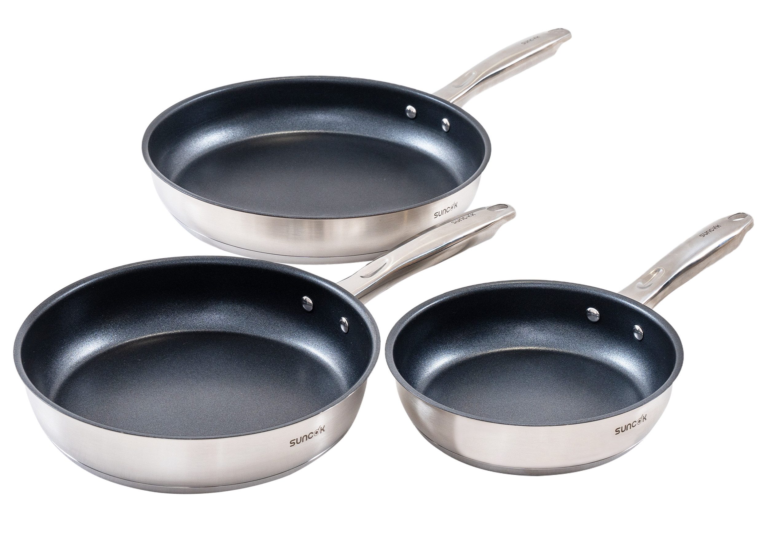 SUNCOK Pfannen-Set Induktion, Bratpfannenset, Edelstahl 18/10