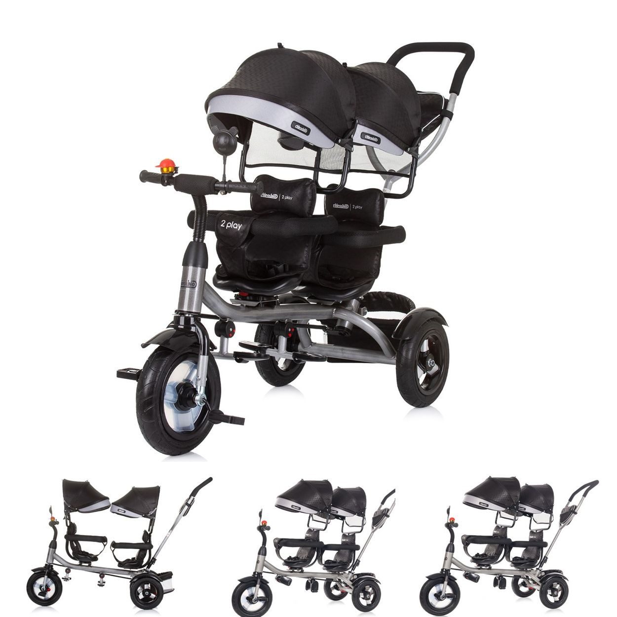 Babyshoppen Dreirad Geschwisterdreirad Tricycle 2Play, Lenkstange