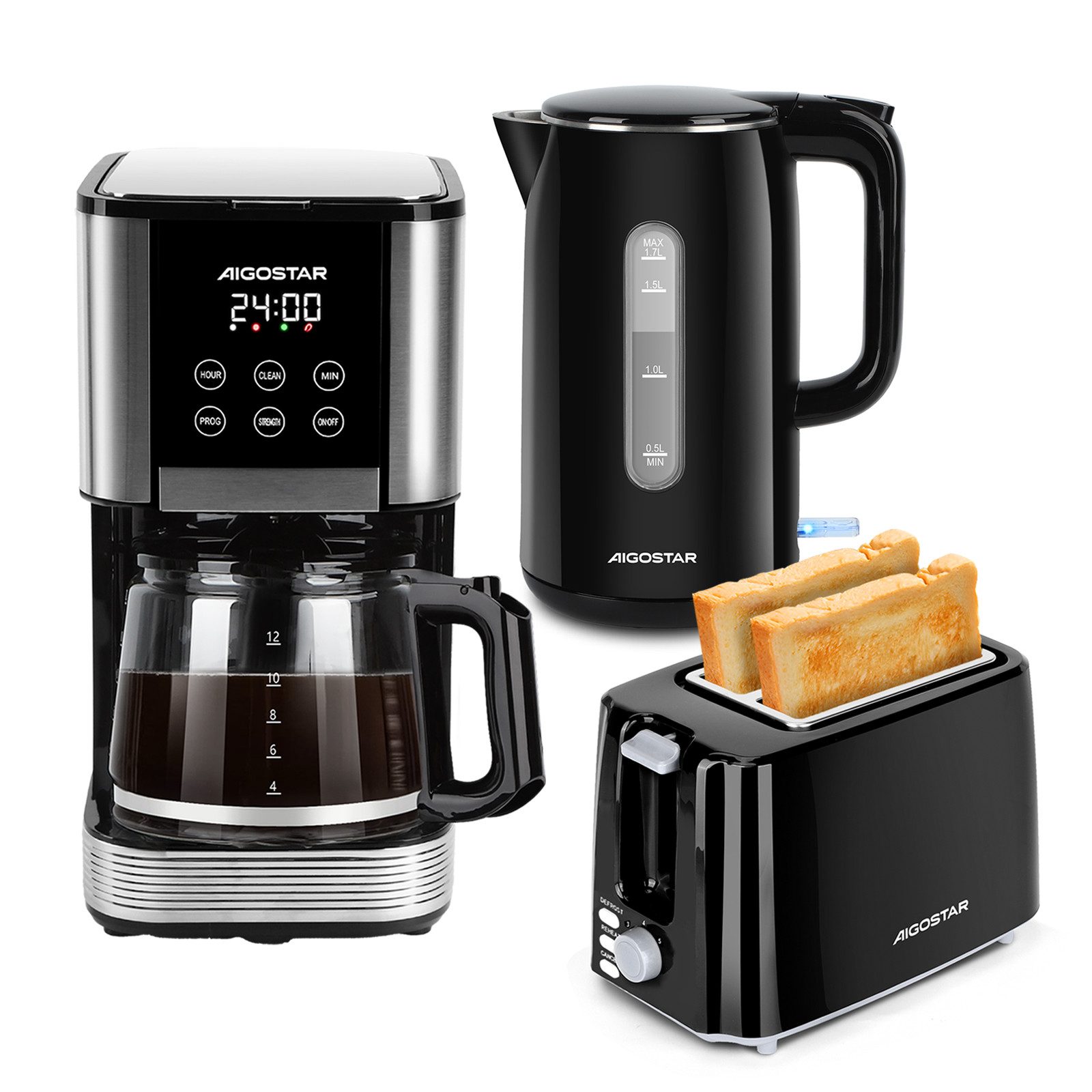 Aigostar Frühstücks-Set 14-Tassen Filterkaffeemaschine/ Wasserkocher 1,7L/