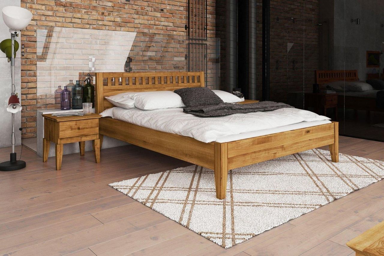 Schlafzimmerbett Bett Massivholzbett LENNES Nr.5 Eiche 200x200 cm